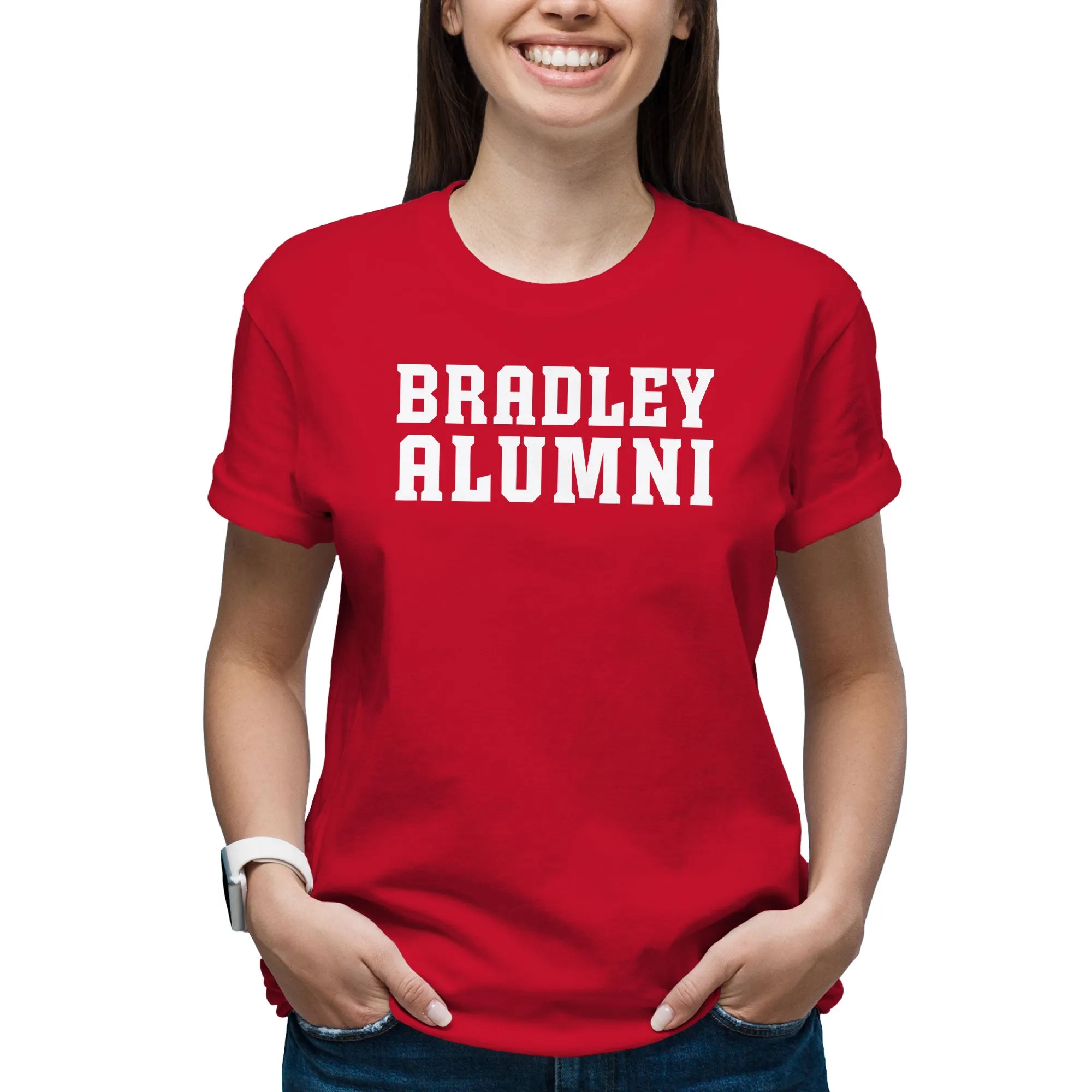 Bradley University Braves Basic Block Alumni Cotton Short Sleeve T Shirt - Red