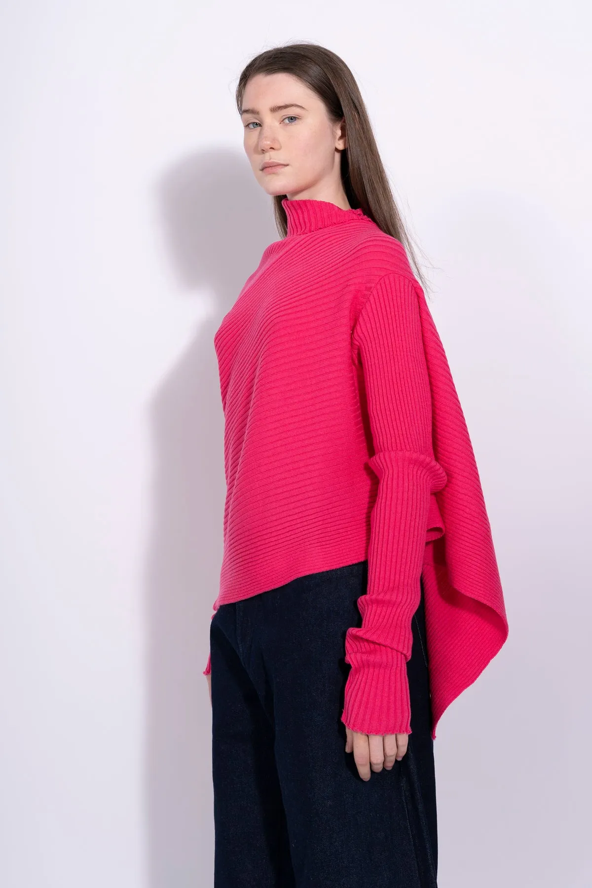 BRIGHT PINK DRAPED JUMPER IN MERINO KNIT