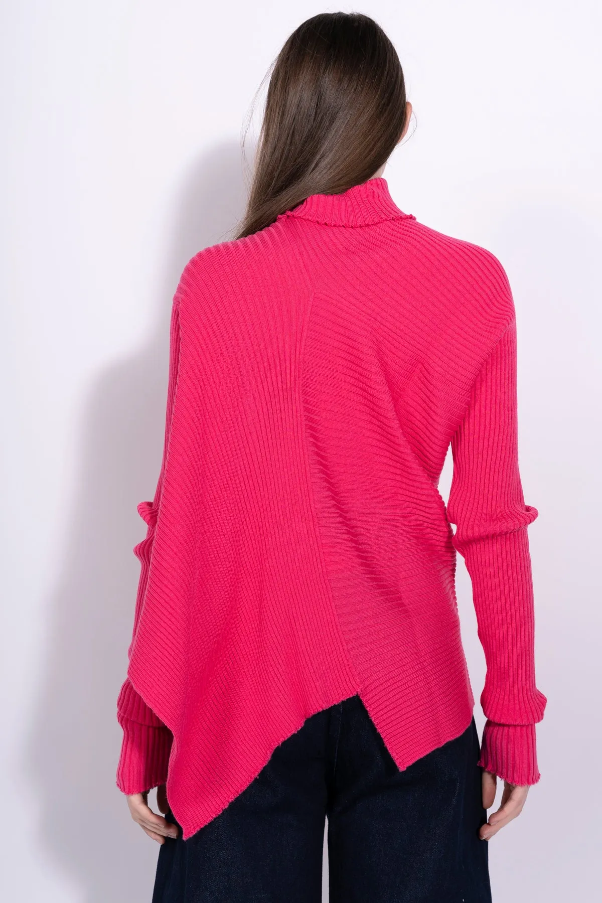 BRIGHT PINK DRAPED JUMPER IN MERINO KNIT