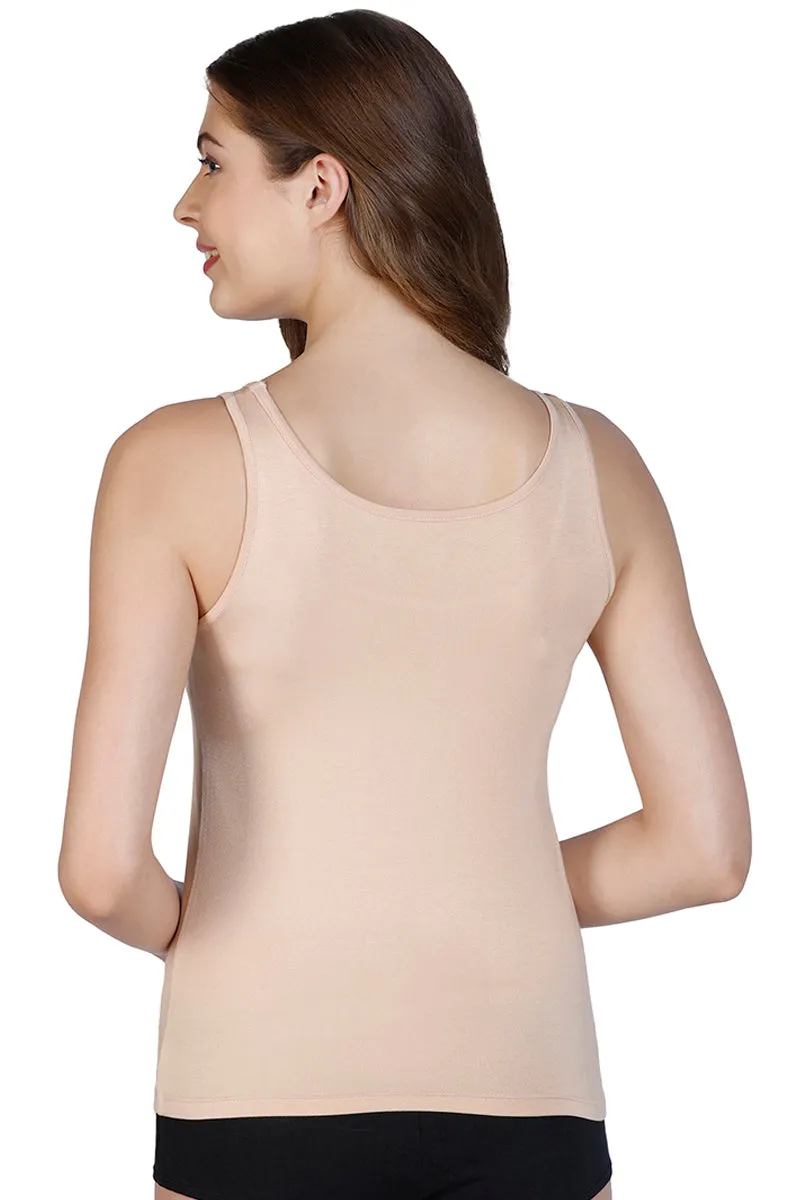 Broad Straps Body Hugging Modal Vest - Nude