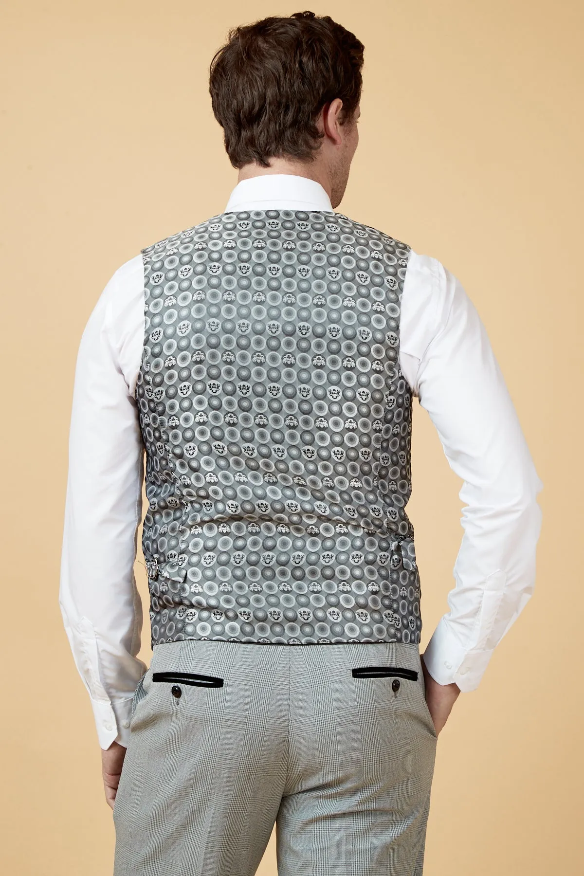 BROMLEY - Silver Grey Single Breasted Check Waistcoat