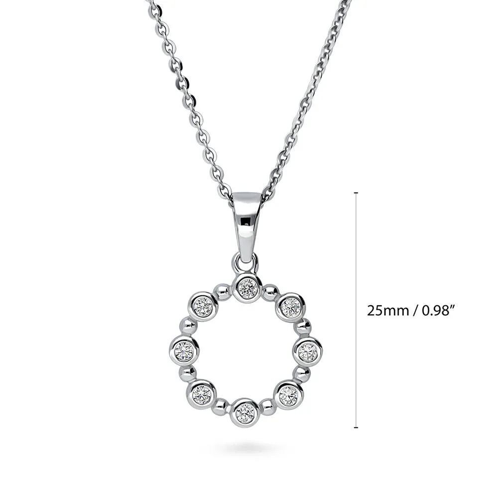 Bubble Open Circle CZ Necklace in Sterling Silver