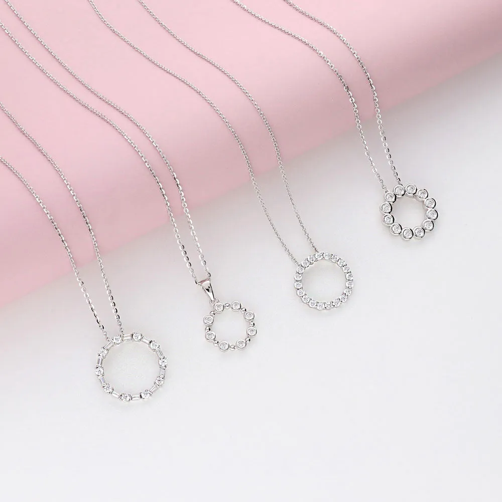 Bubble Open Circle CZ Necklace in Sterling Silver