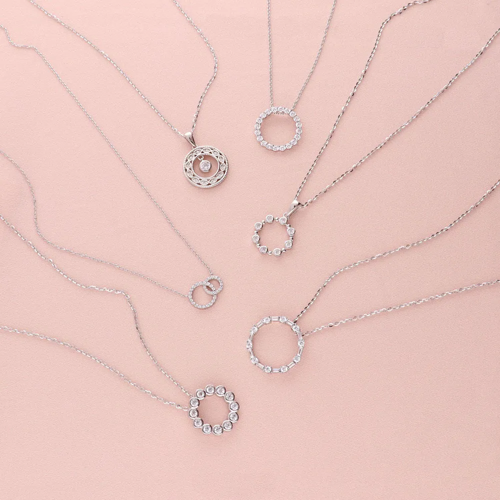 Bubble Open Circle CZ Necklace in Sterling Silver