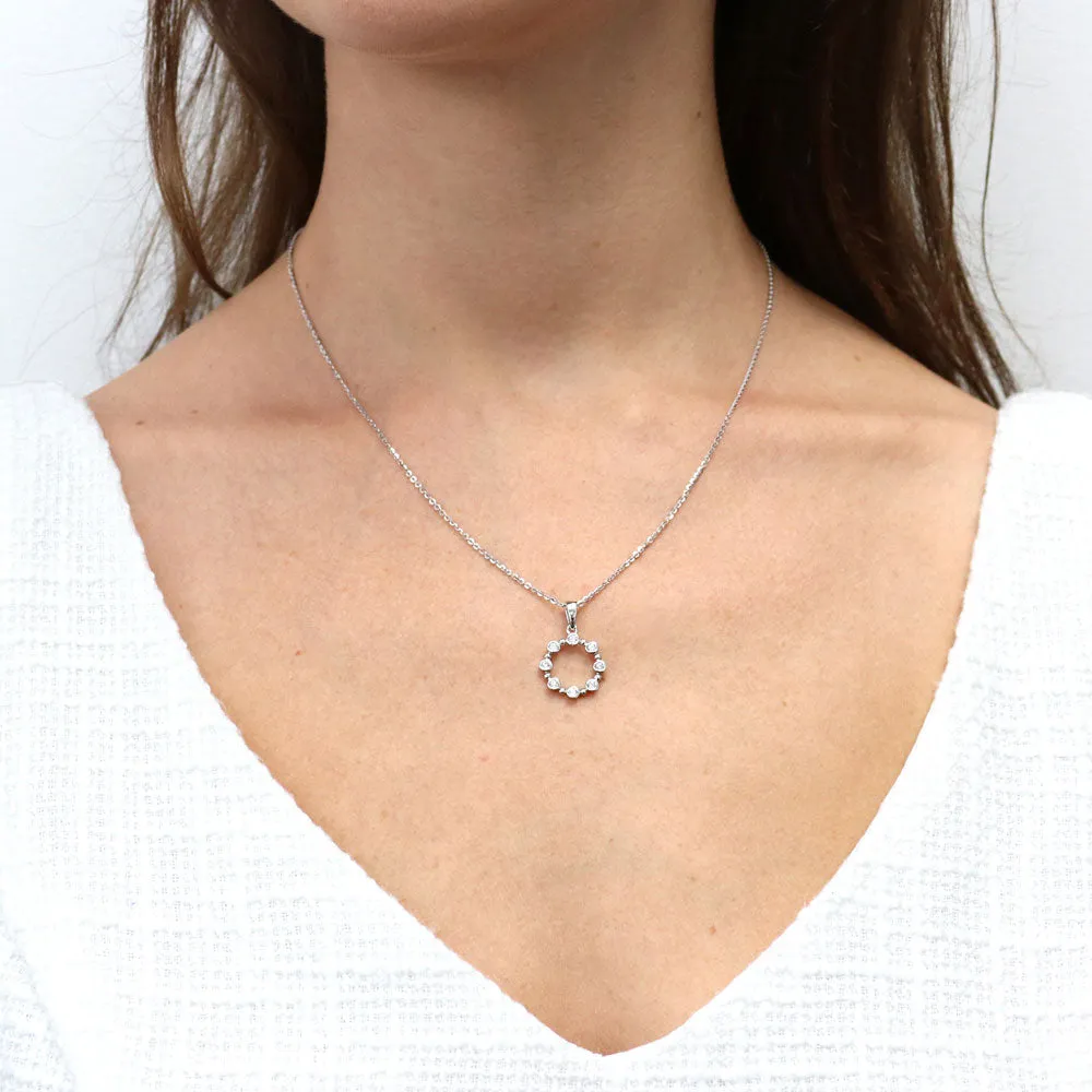 Bubble Open Circle CZ Necklace in Sterling Silver