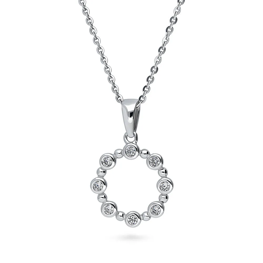 Bubble Open Circle CZ Necklace in Sterling Silver