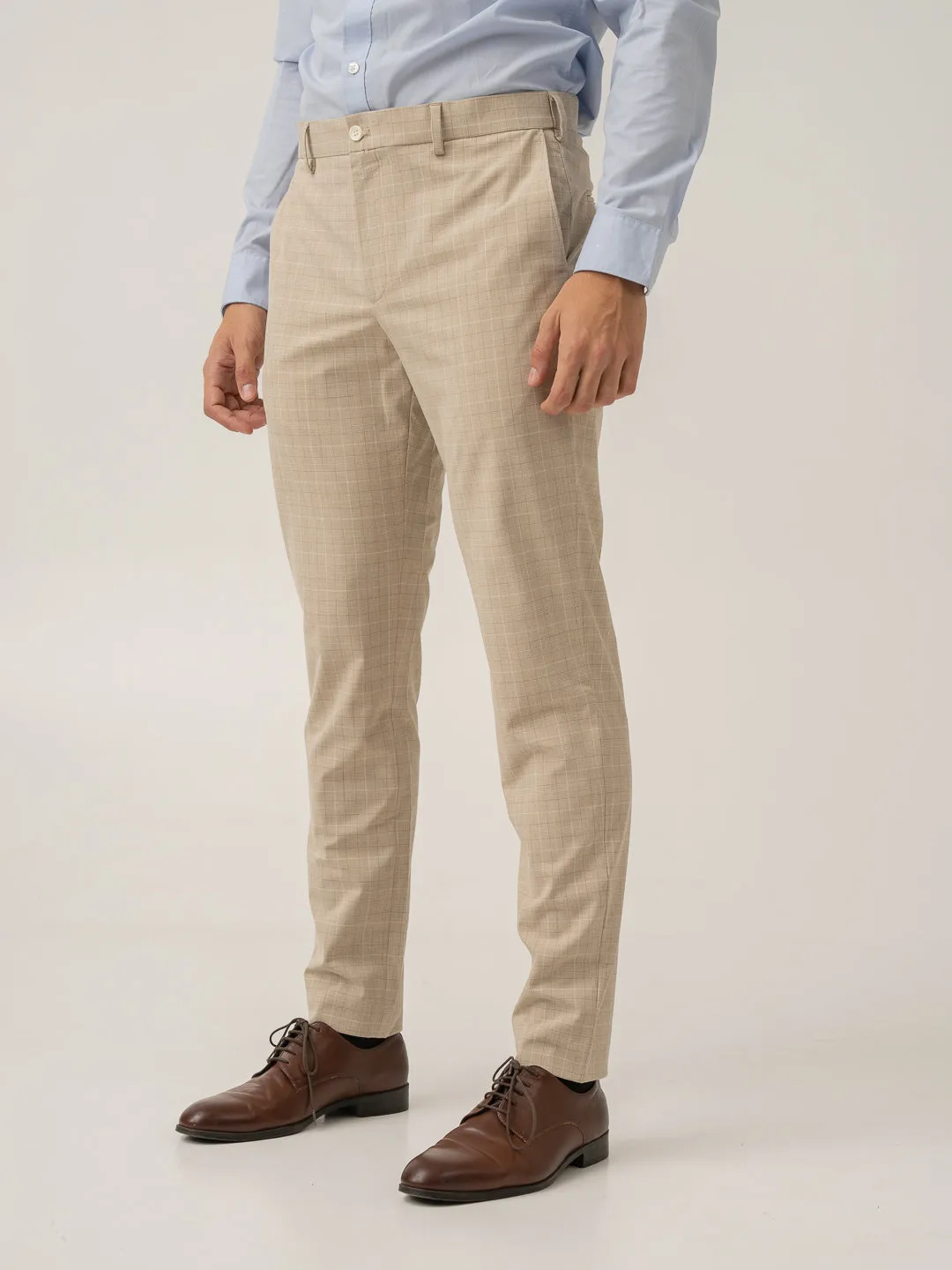 Canvas Beige Checks Formal Pants