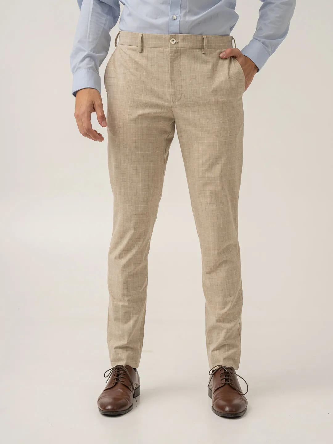 Canvas Beige Checks Formal Pants