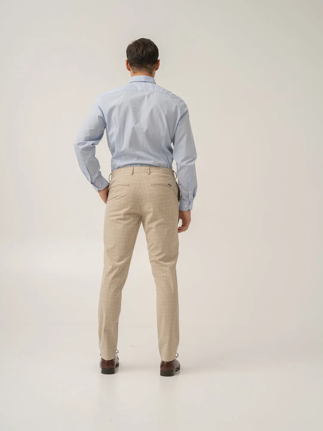 Canvas Beige Checks Formal Pants