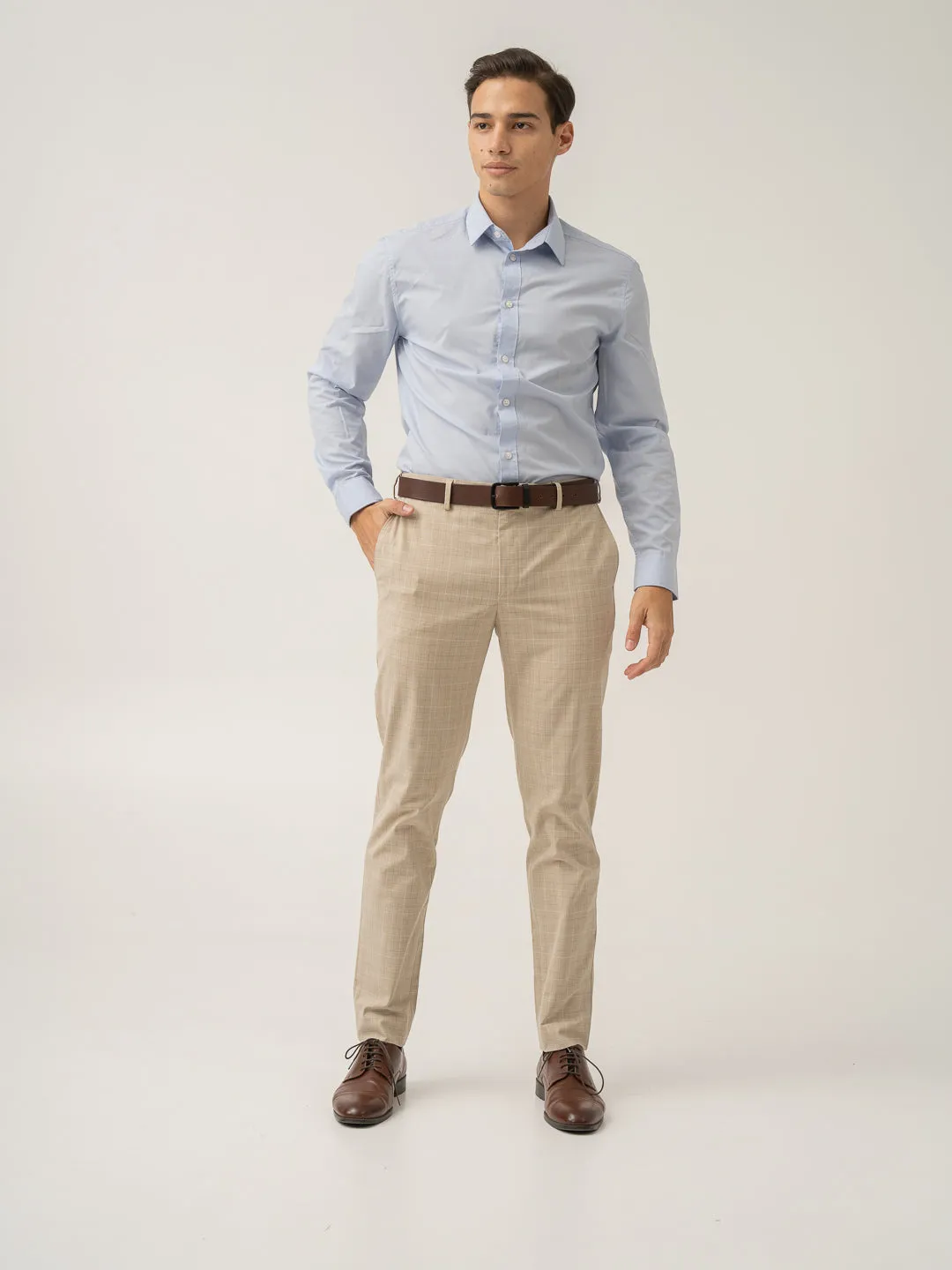 Canvas Beige Checks Formal Pants