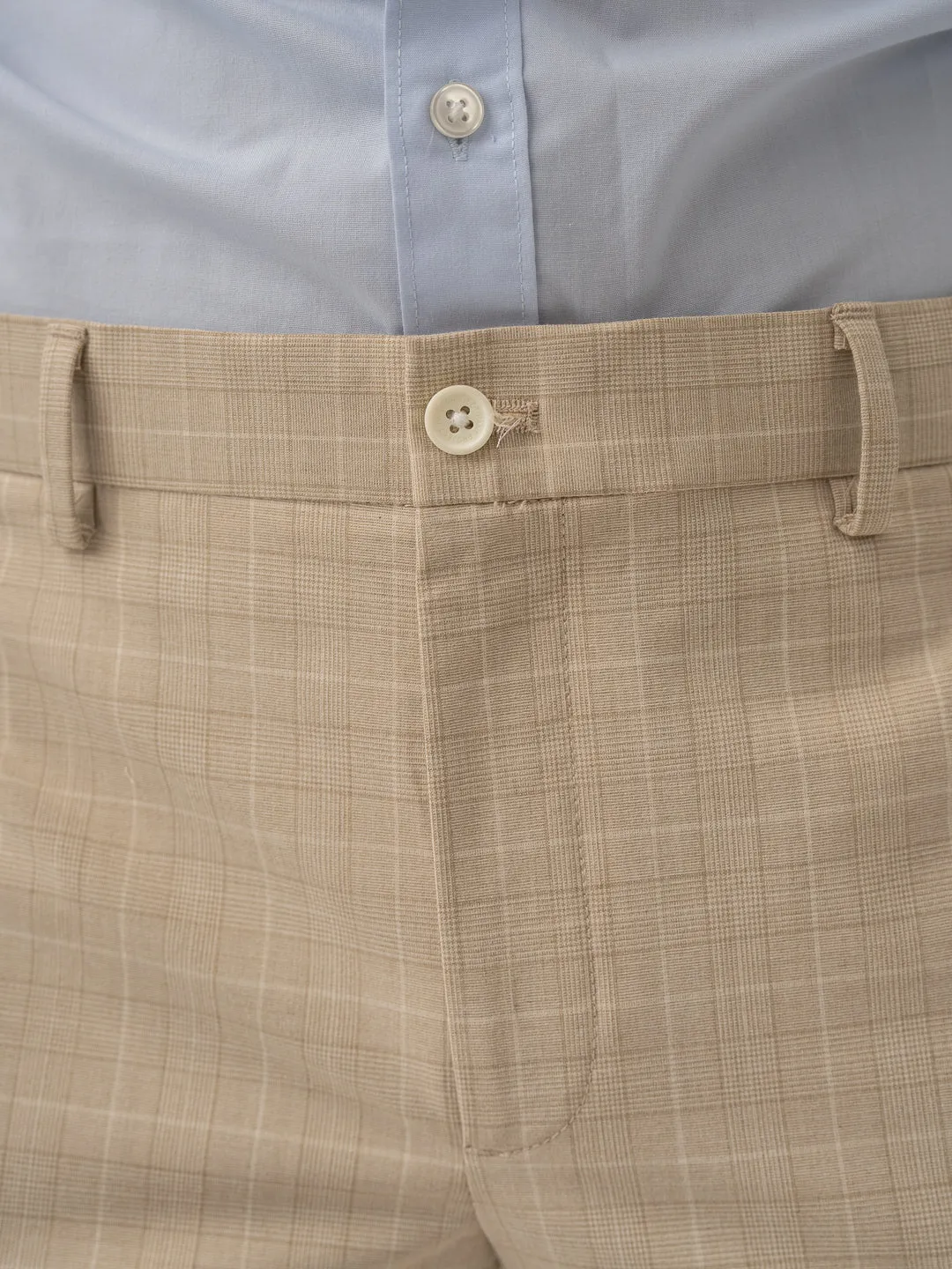 Canvas Beige Checks Formal Pants