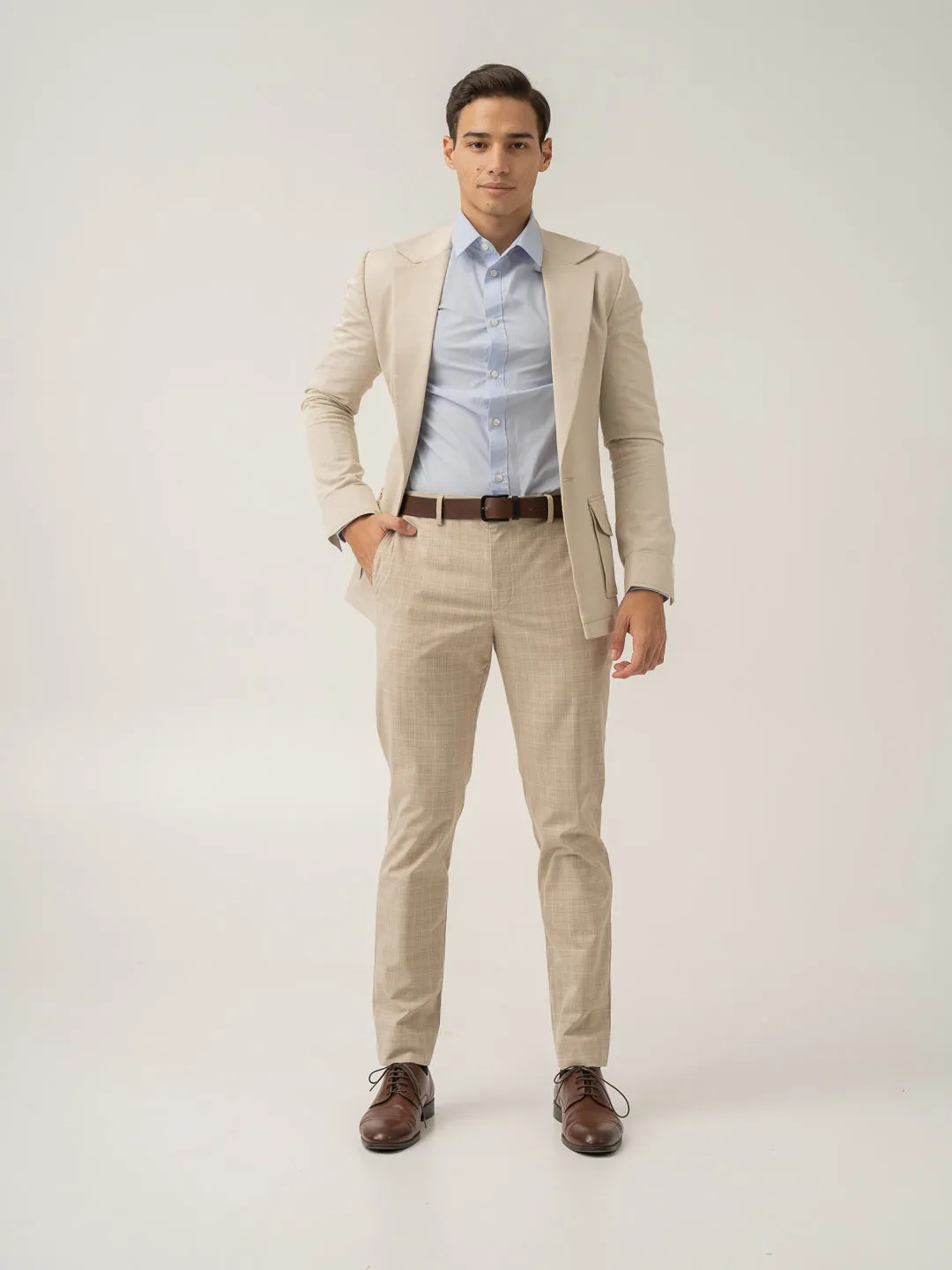 Canvas Beige Checks Formal Pants