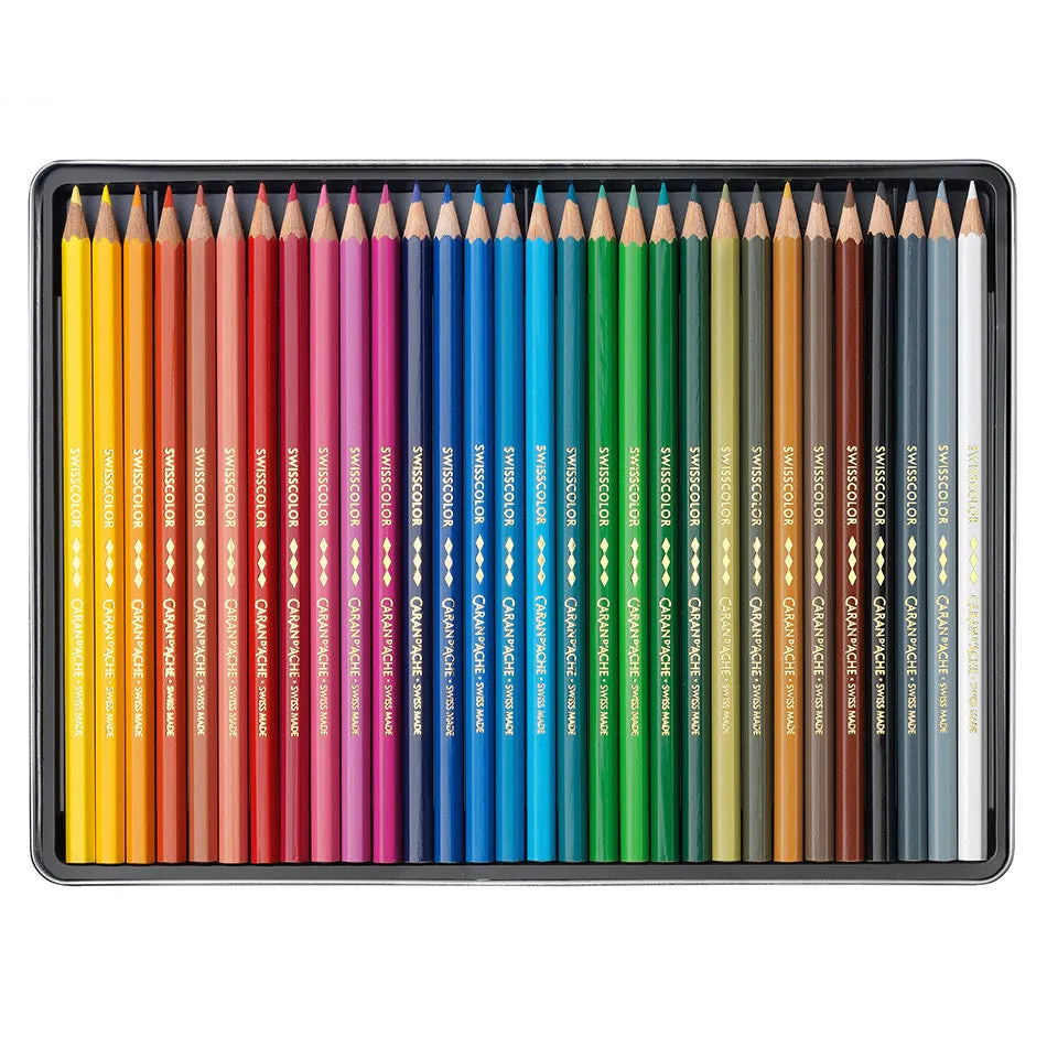 Caran d'Ache Swisscolor Water-Resistant Colouring Pencils Metal Box of 30