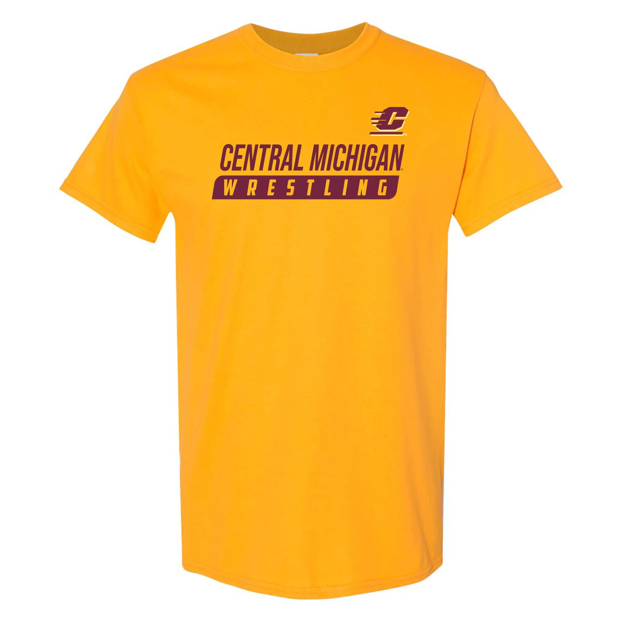 Central Michigan University Chippewas Wrestling Slant Basic Cotton Short Sleeve T Shirt - Gold