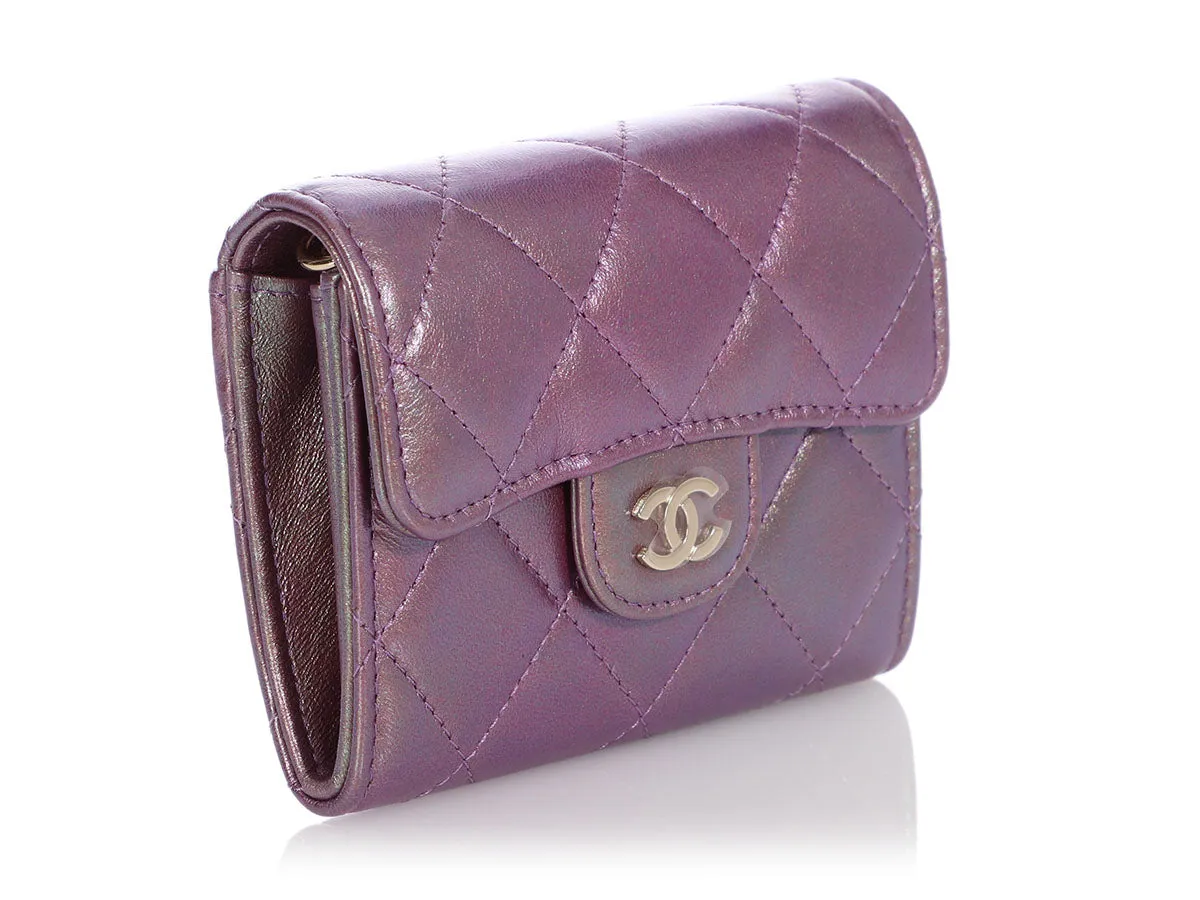 Chanel Iridescent Purple Quilted Calfskin Mini Card Holder on Chain