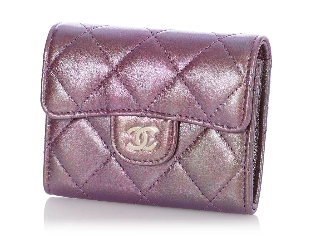 Chanel Iridescent Purple Quilted Calfskin Mini Card Holder on Chain