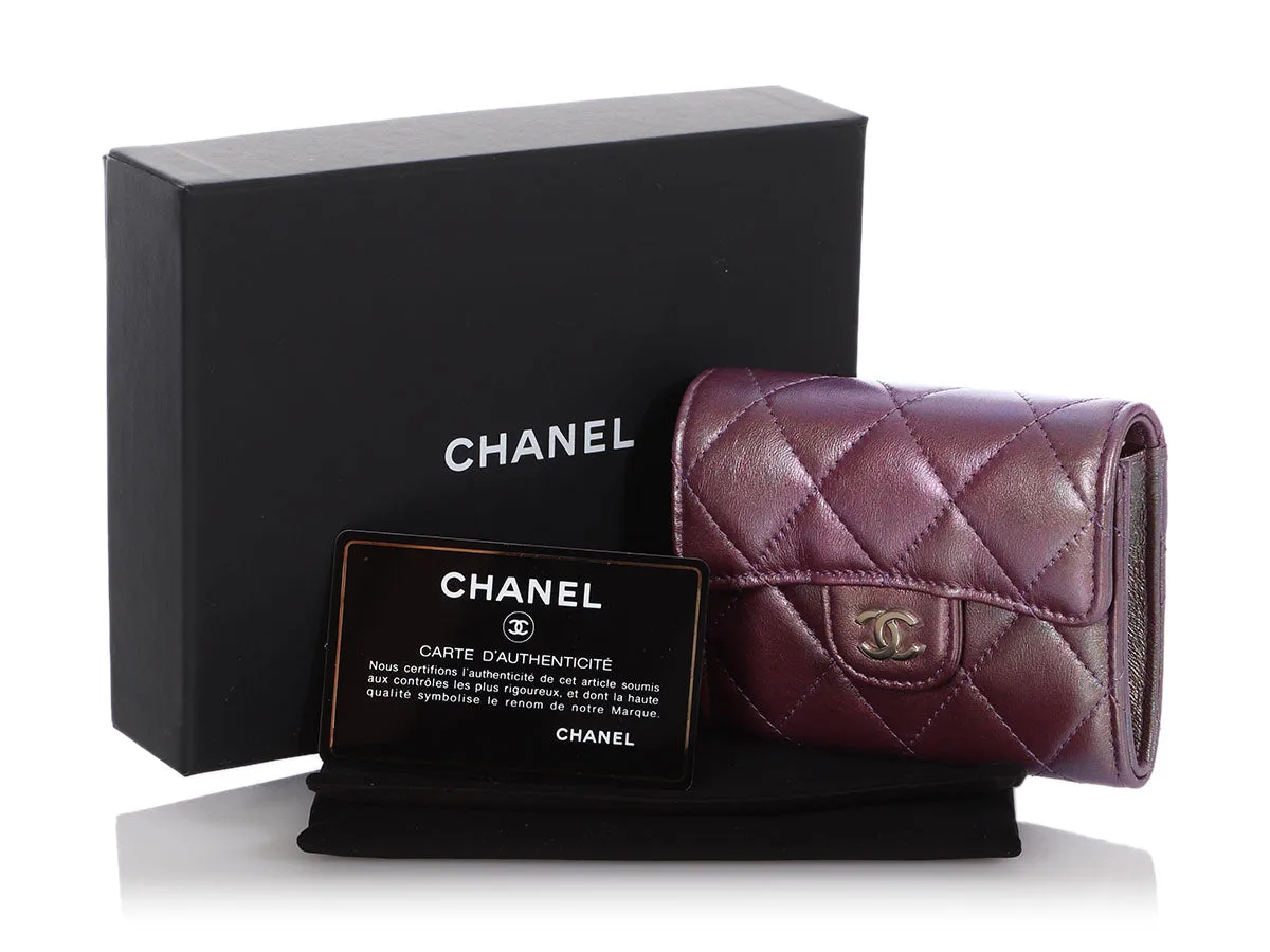 Chanel Iridescent Purple Quilted Calfskin Mini Card Holder on Chain