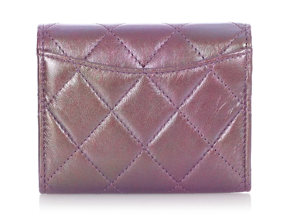 Chanel Iridescent Purple Quilted Calfskin Mini Card Holder on Chain