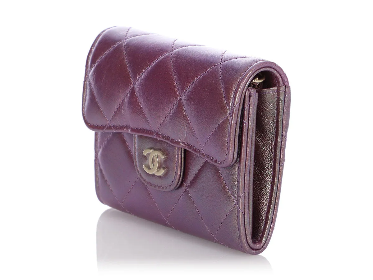 Chanel Iridescent Purple Quilted Calfskin Mini Card Holder on Chain