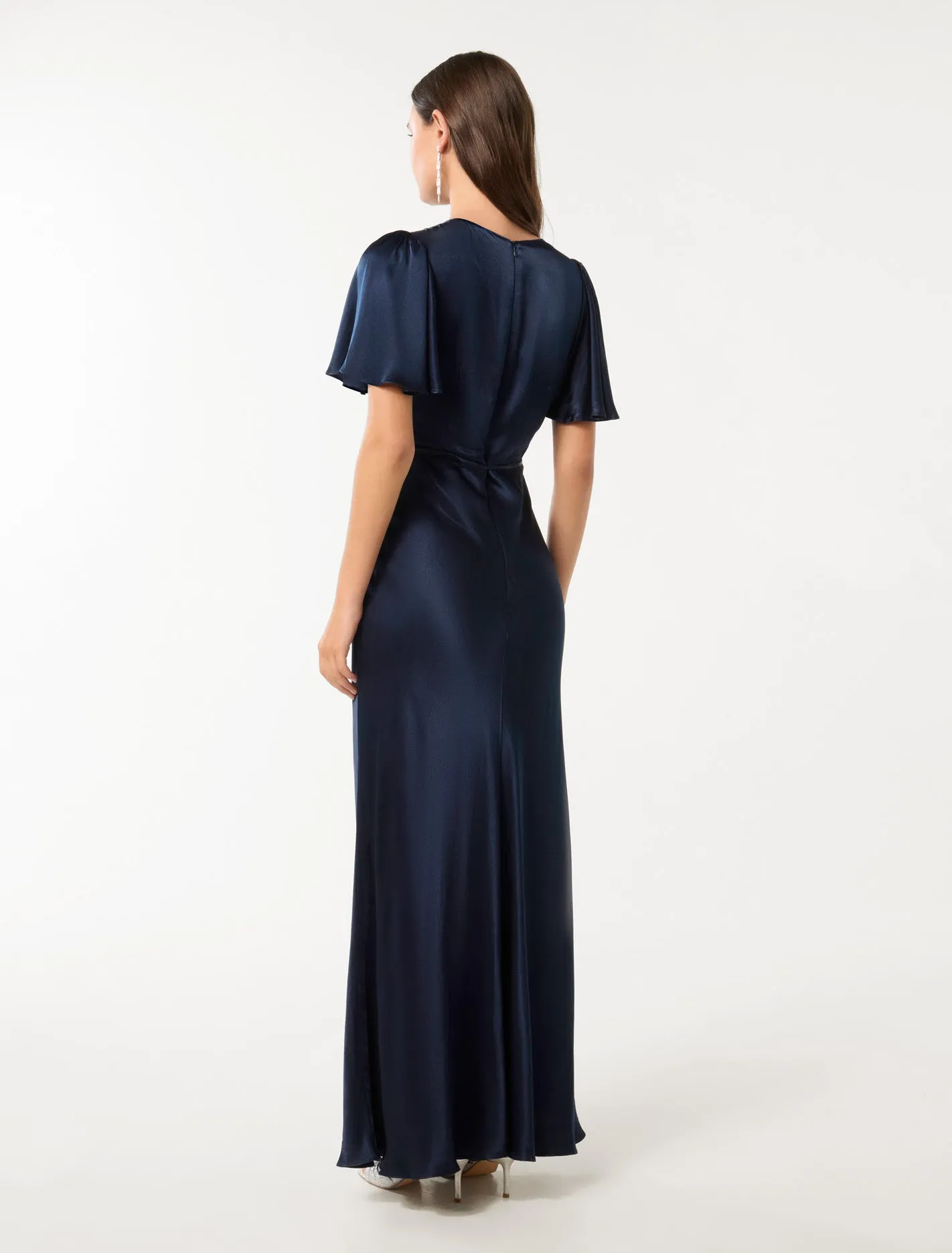 Chelsea Flutter Sleeve Satin Maxi Dress