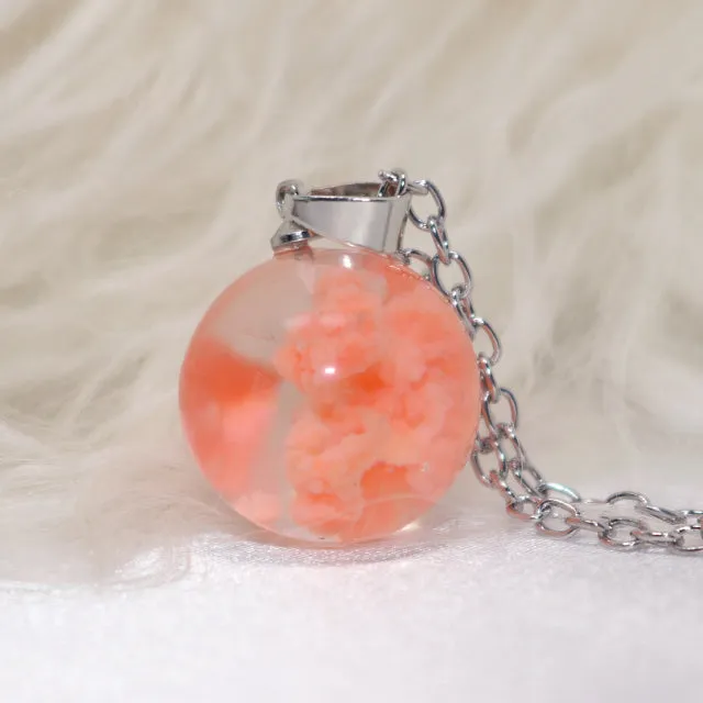 Chic Transparent Resin Rould Ball Moon Pendant Necklace