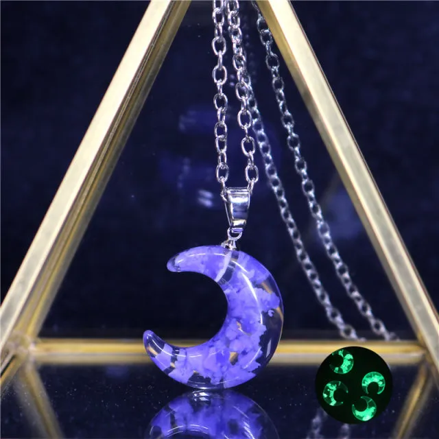 Chic Transparent Resin Rould Ball Moon Pendant Necklace