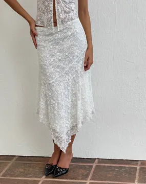 Cinta Low Rise Midi Skirt in Lace Ivory