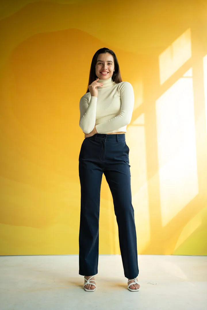 Classic Navy Cotton Stretch Chinos - Women