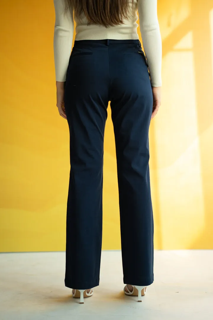 Classic Navy Cotton Stretch Chinos - Women