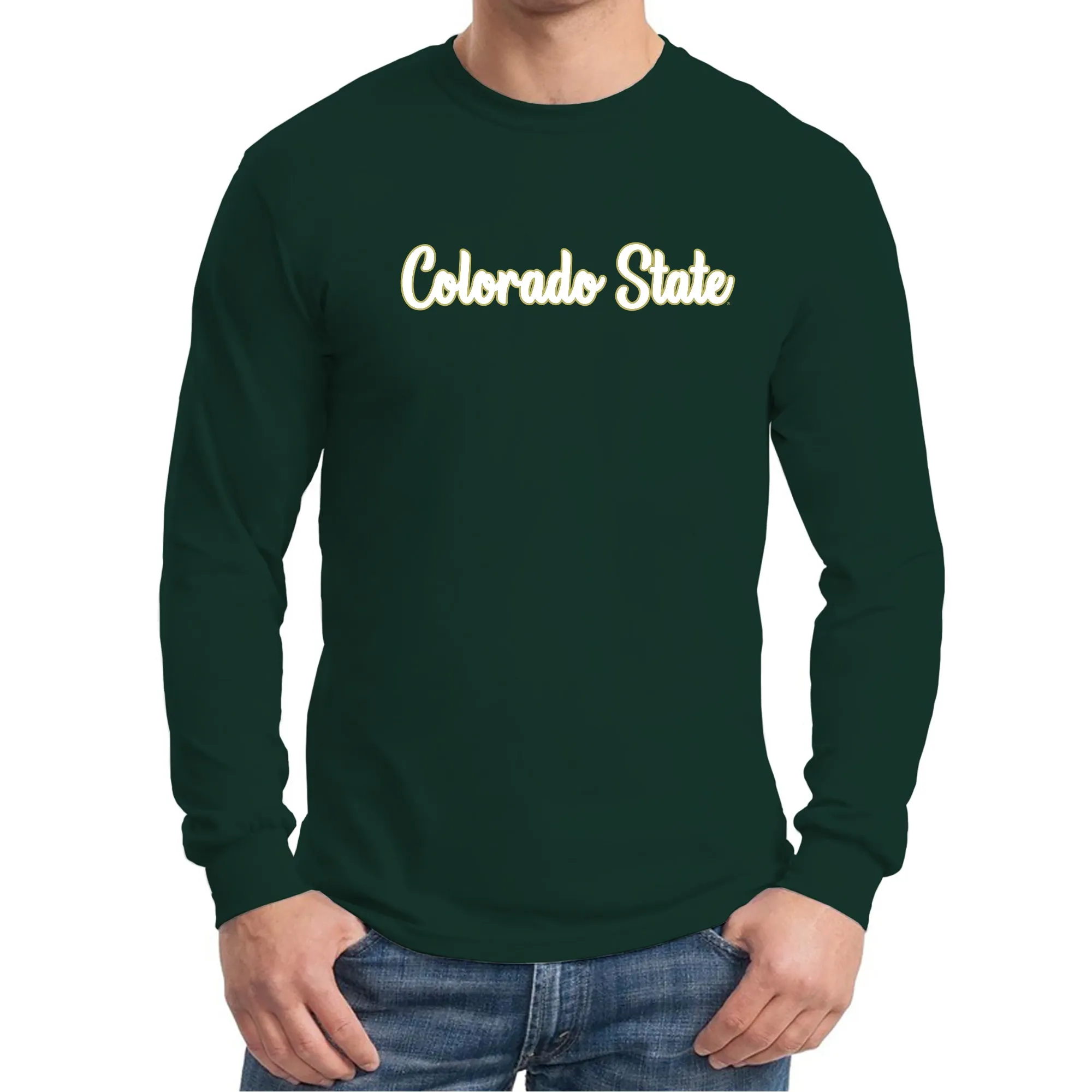 Colorado State University Rams Basic Script Cotton Long Sleeve T Shirt - Forest