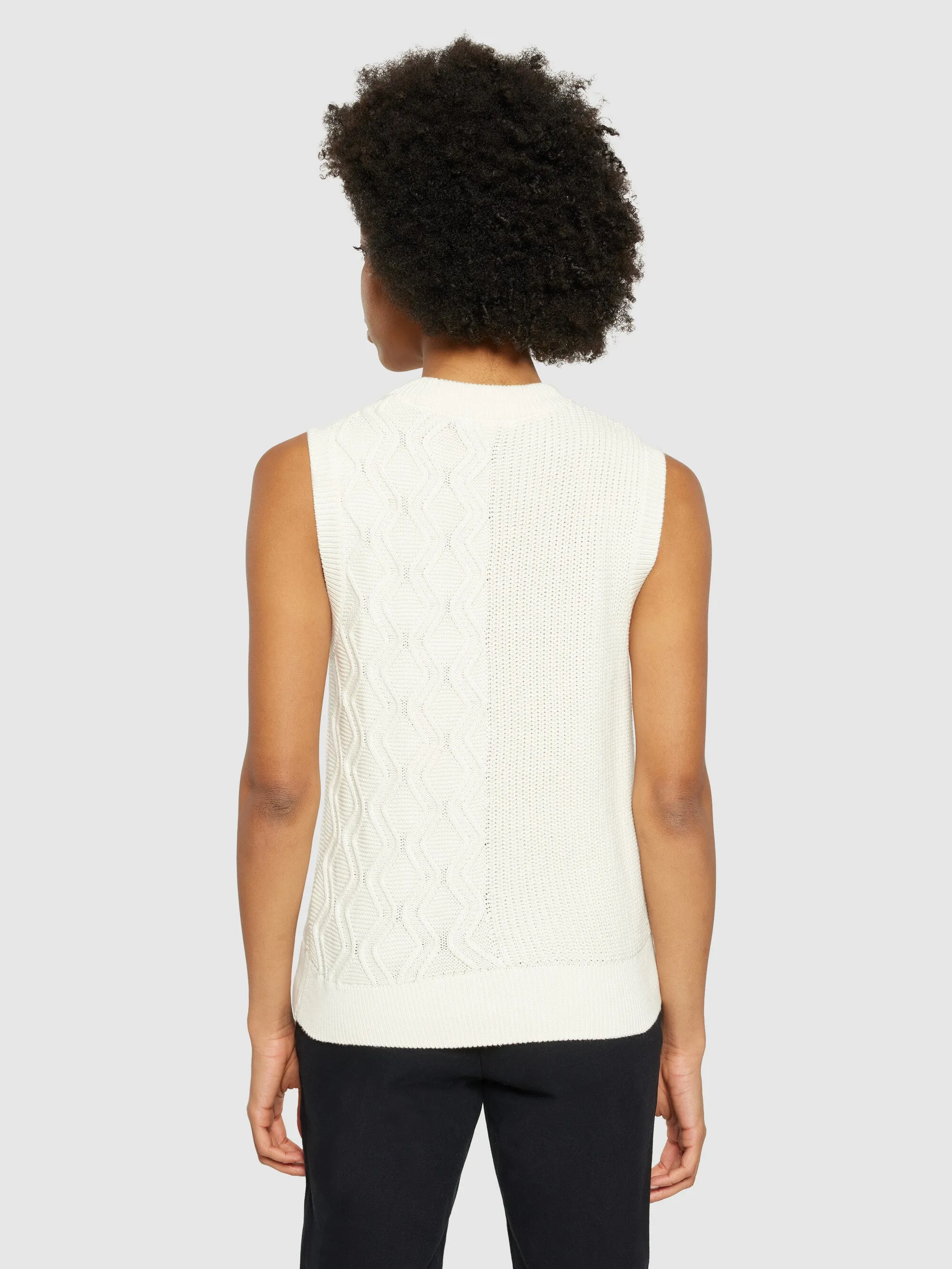 Cotton cable crew neck vest - Regenerative Organic Certified® - GOTS/Vegan - Egret