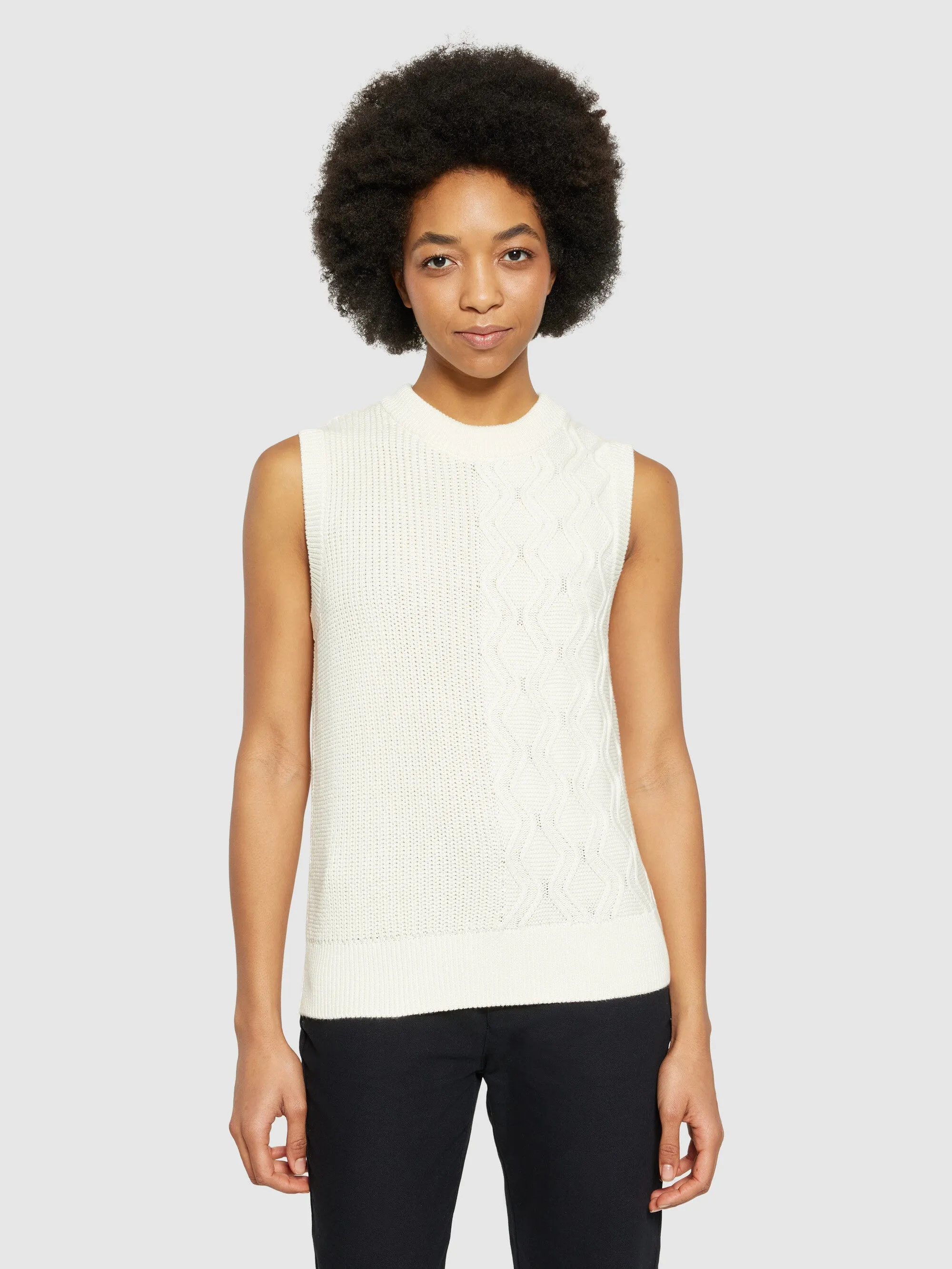 Cotton cable crew neck vest - Regenerative Organic Certified® - GOTS/Vegan - Egret