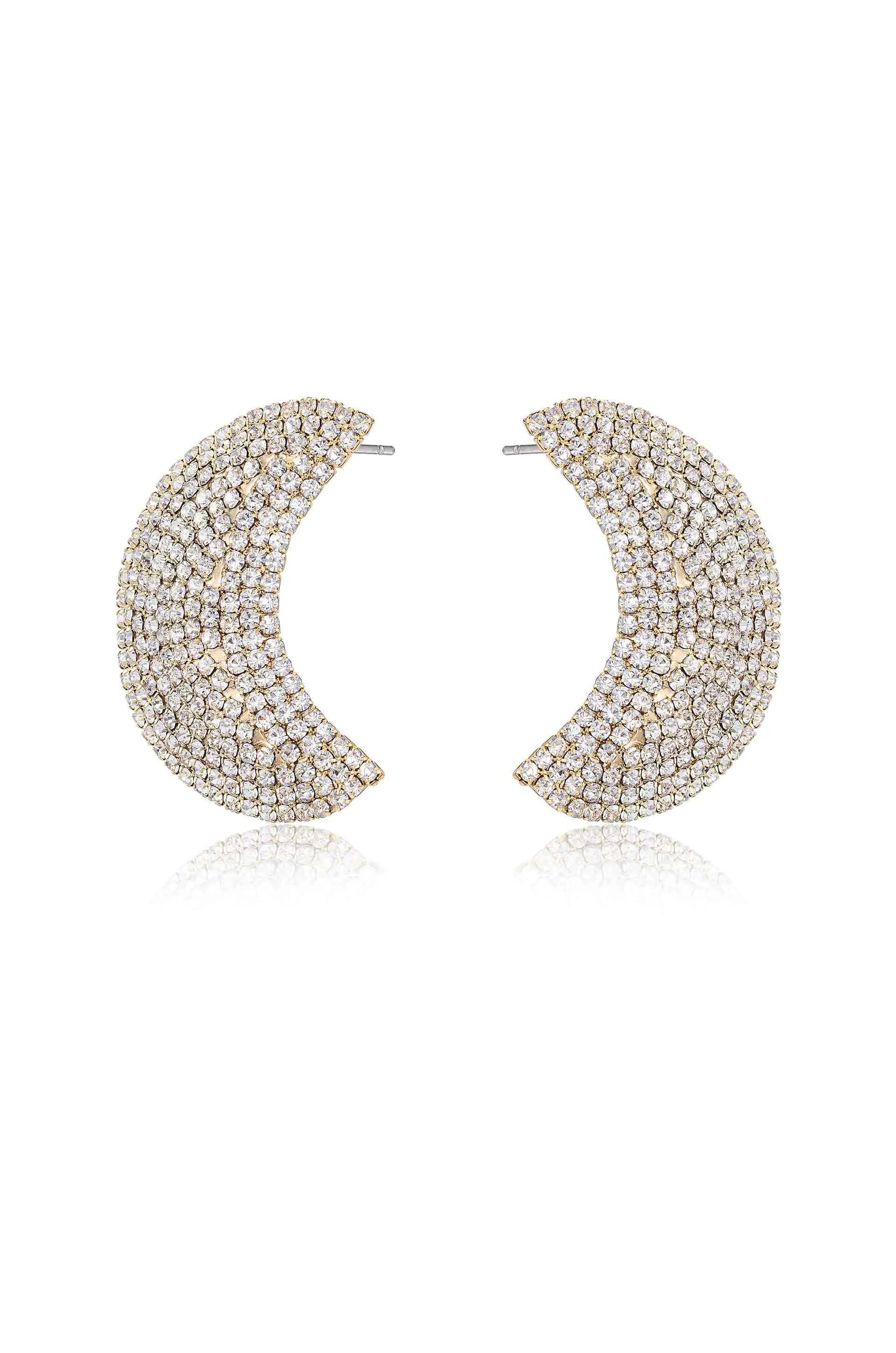 Crystal Crescent Moon Large Stud Earrings