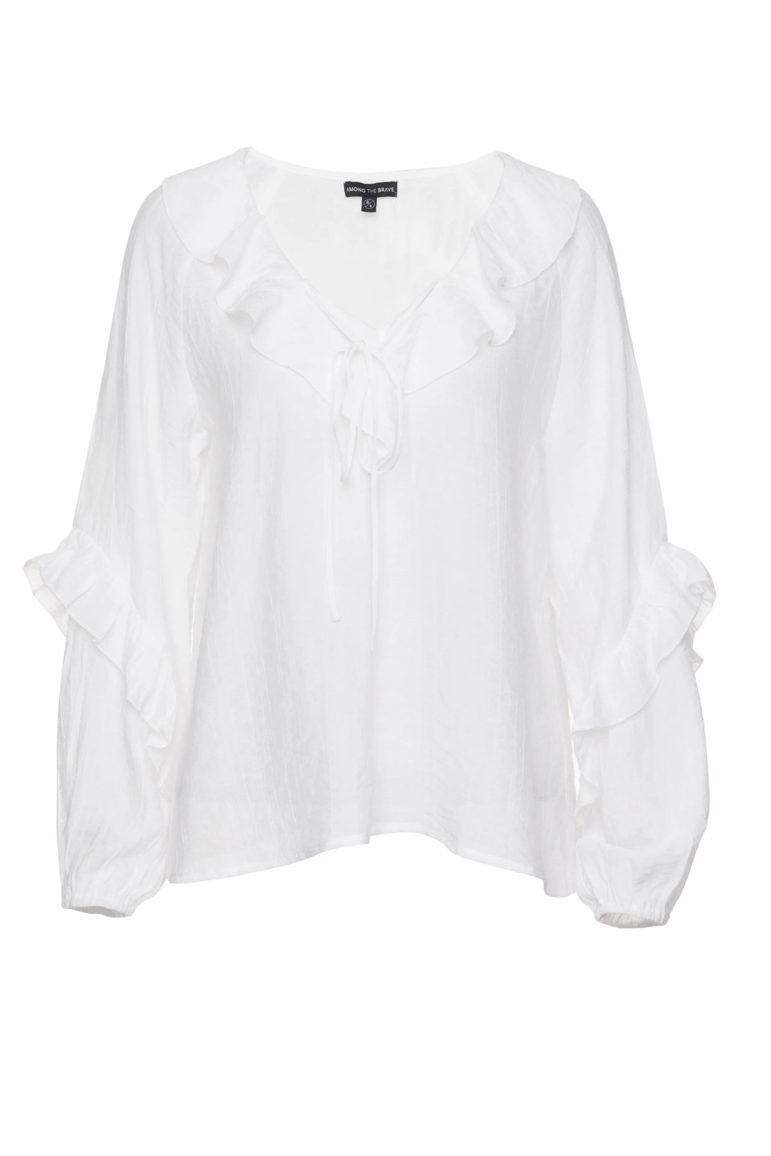 Day Dream Ivory Textured Frill Neck LS Top