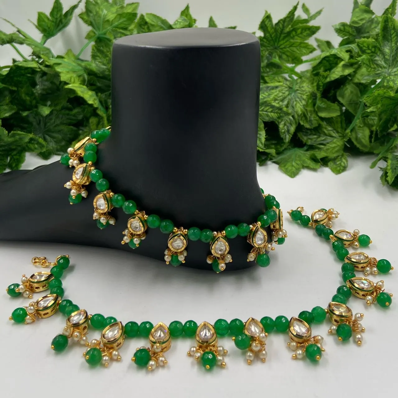 Designer Gold Plated Kundan Green Payal Anklet For Ladies By Gehna Shop