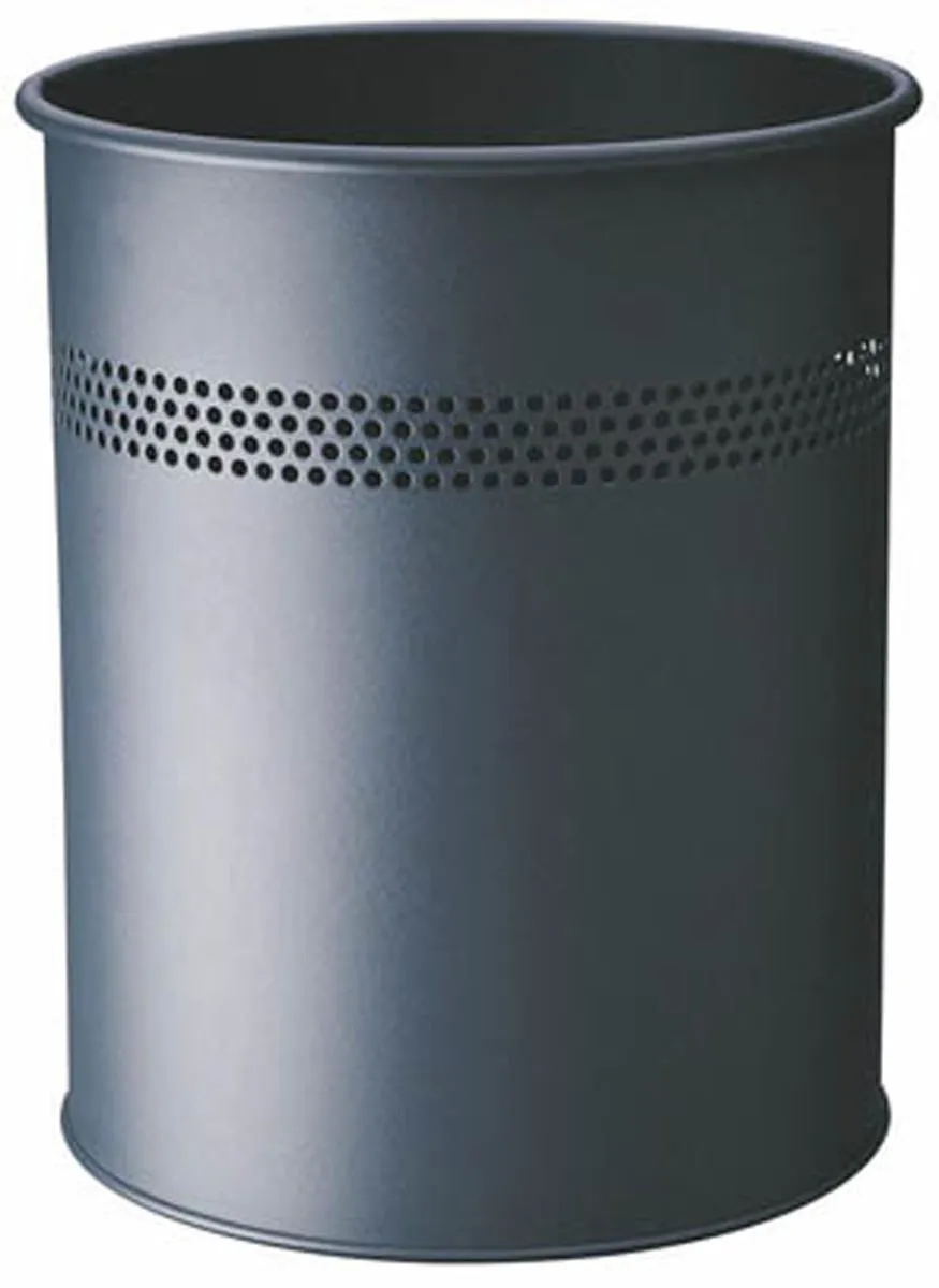 Durable Round Metal Perforated Waste Bin | Scratch Resistant Steel | 15L Grey