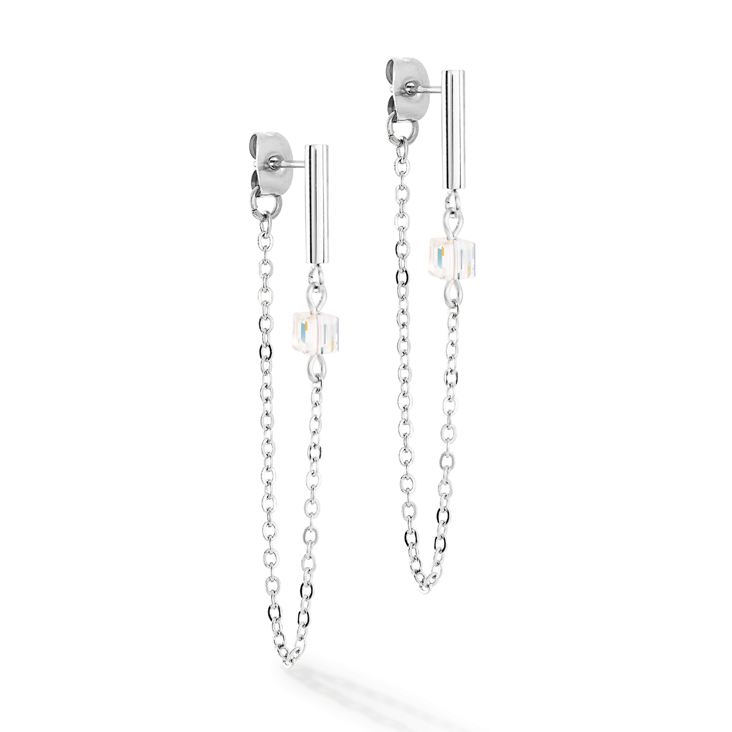 Earrings Mini Cubes & Chain silver-white