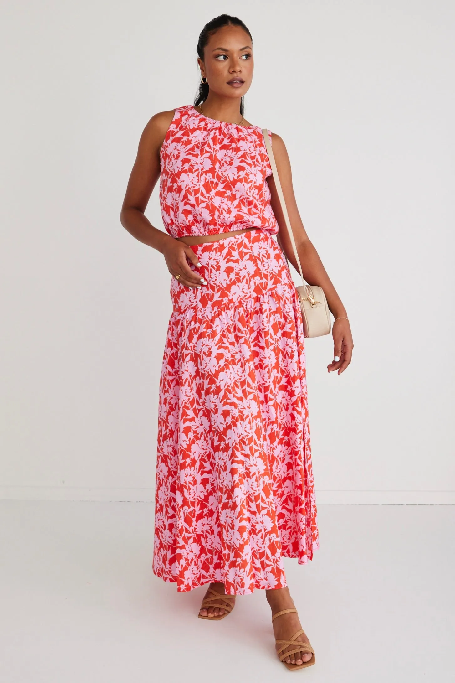 Edgy Floral Shadows Tiered Maxi Skirt