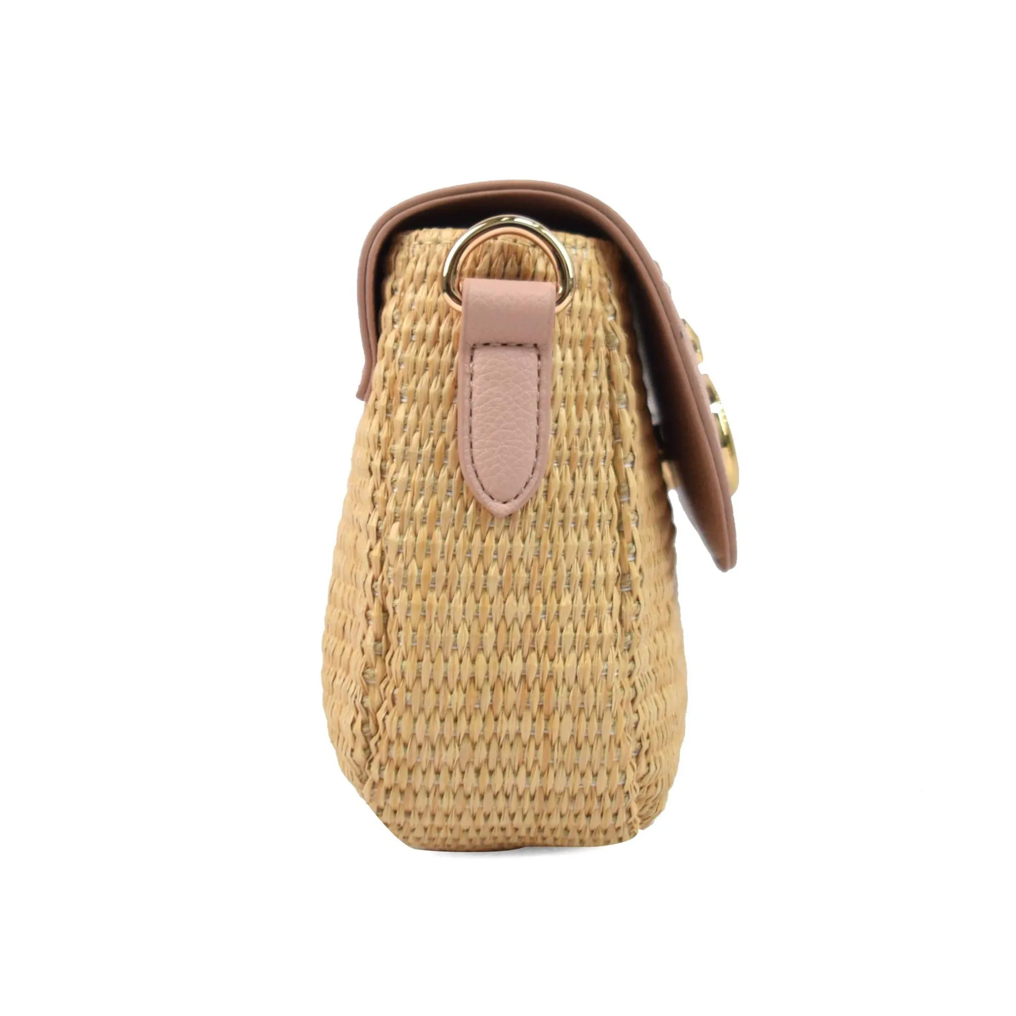 Elena Star Studded Rattan Handbag - Pink & Gold