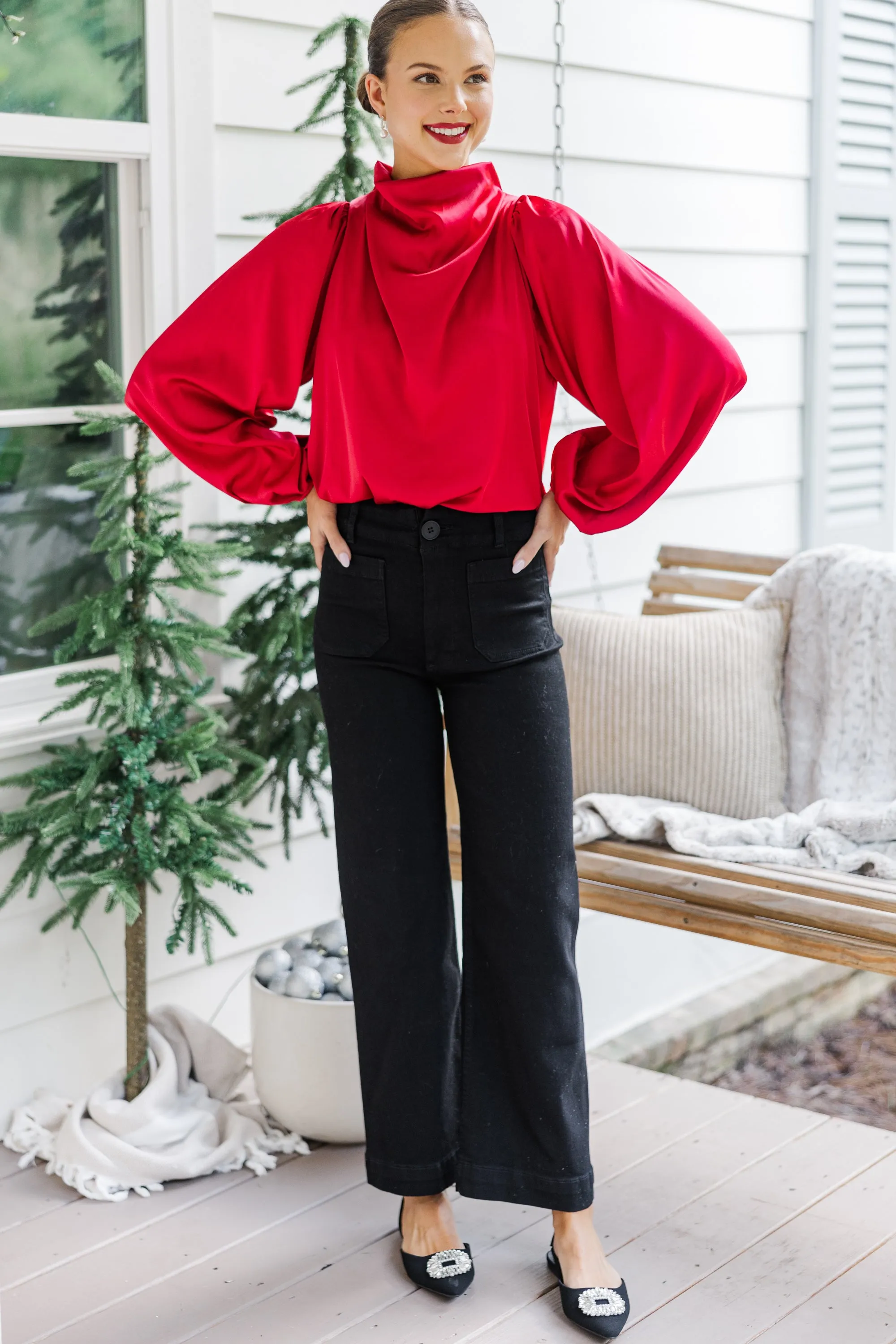 Embrace The Joy Red Satin Blouse