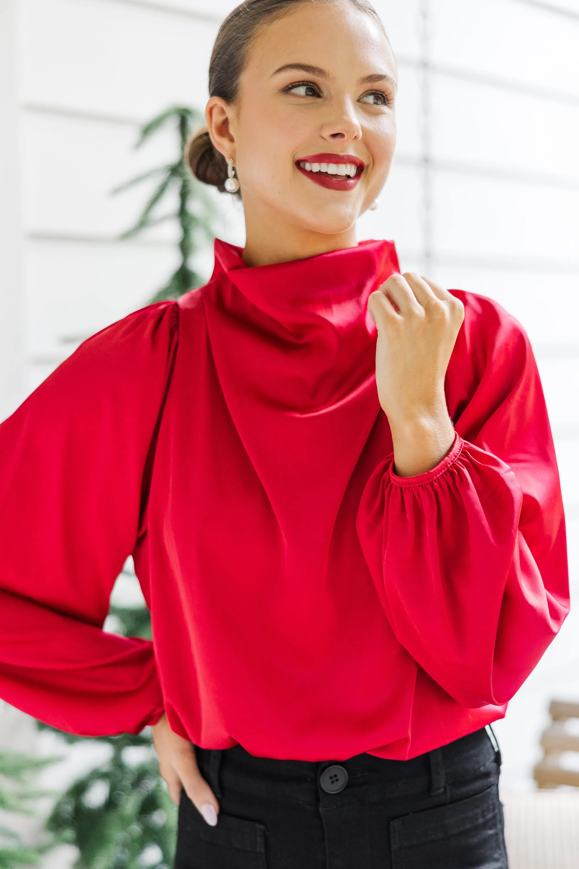 Embrace The Joy Red Satin Blouse