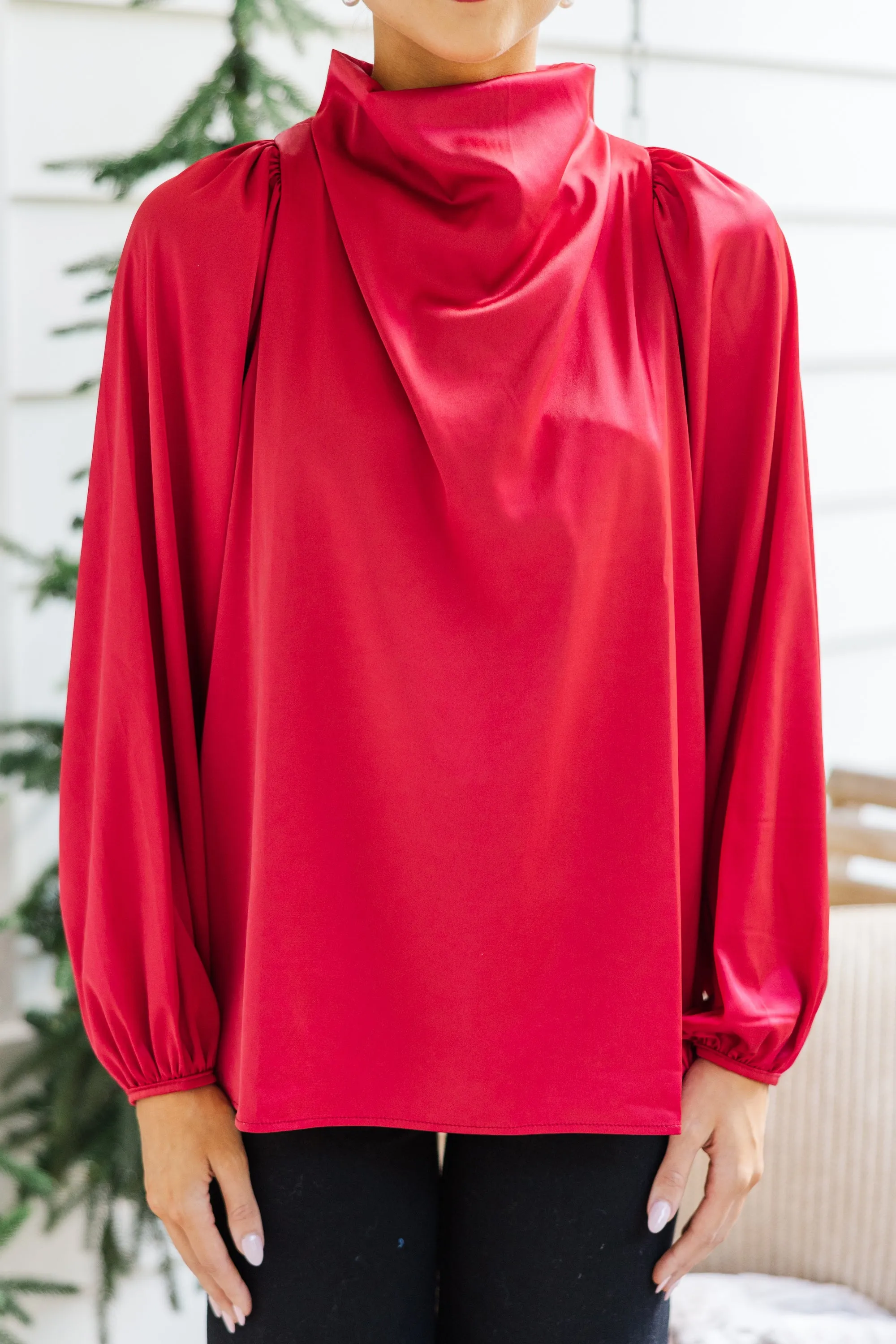 Embrace The Joy Red Satin Blouse