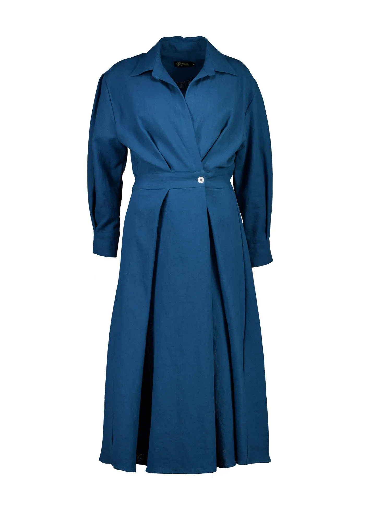 Estate Parisian Midi Wrap Dress Teal in Linen