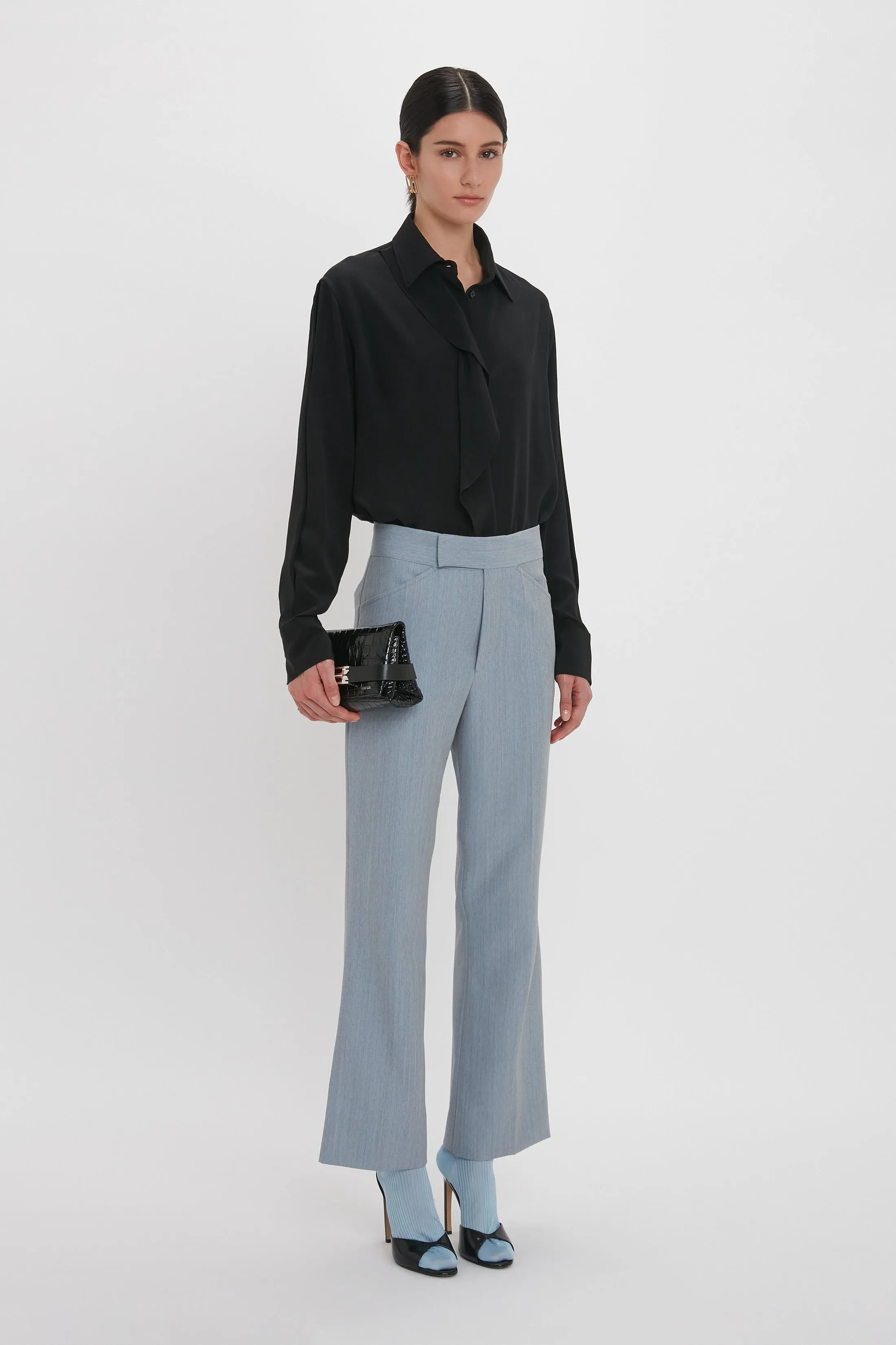 Exclusive Wide Cropped Flare Trouser In Marina