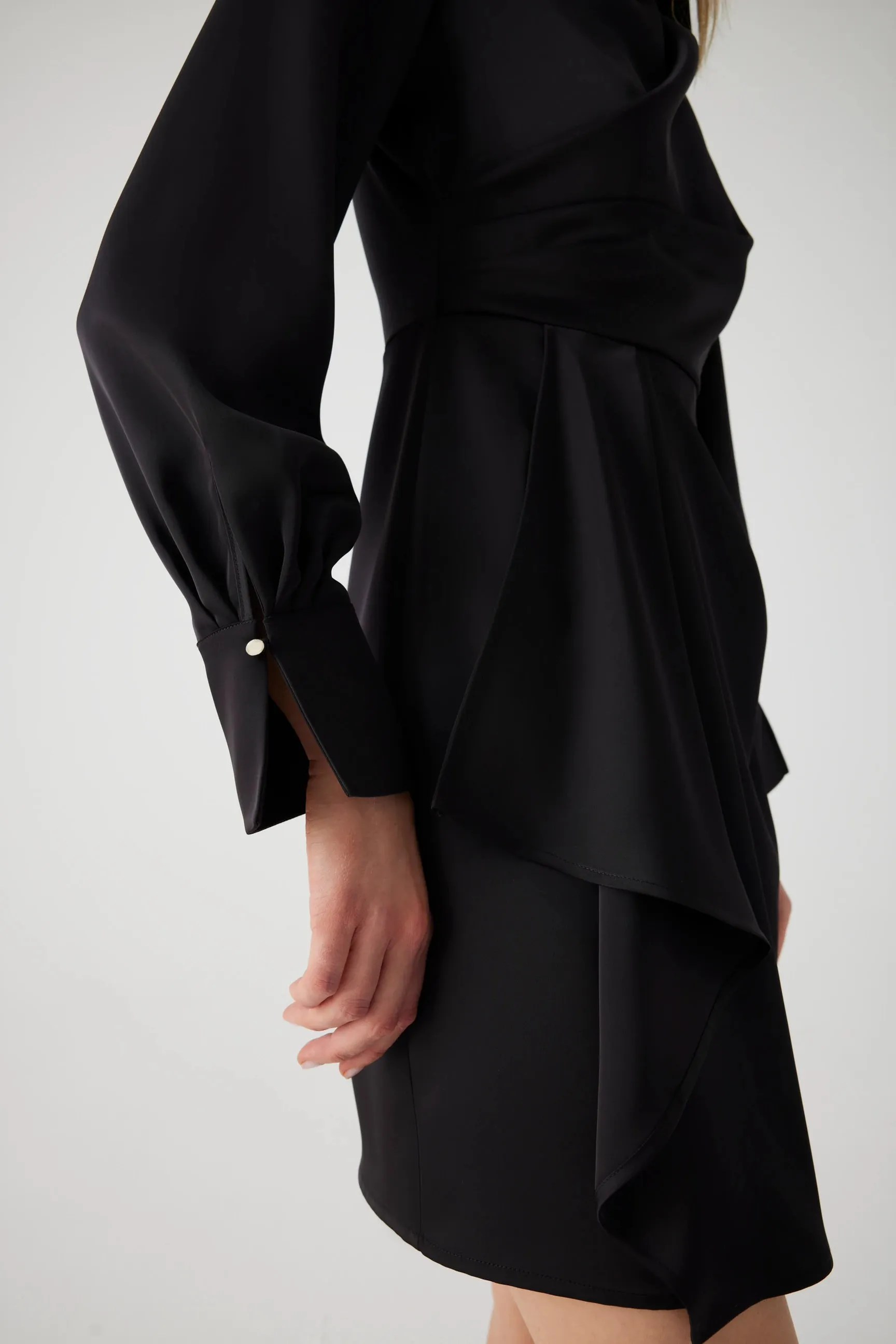 Exquise Ariadne Black Draped Mini Shirt Dress