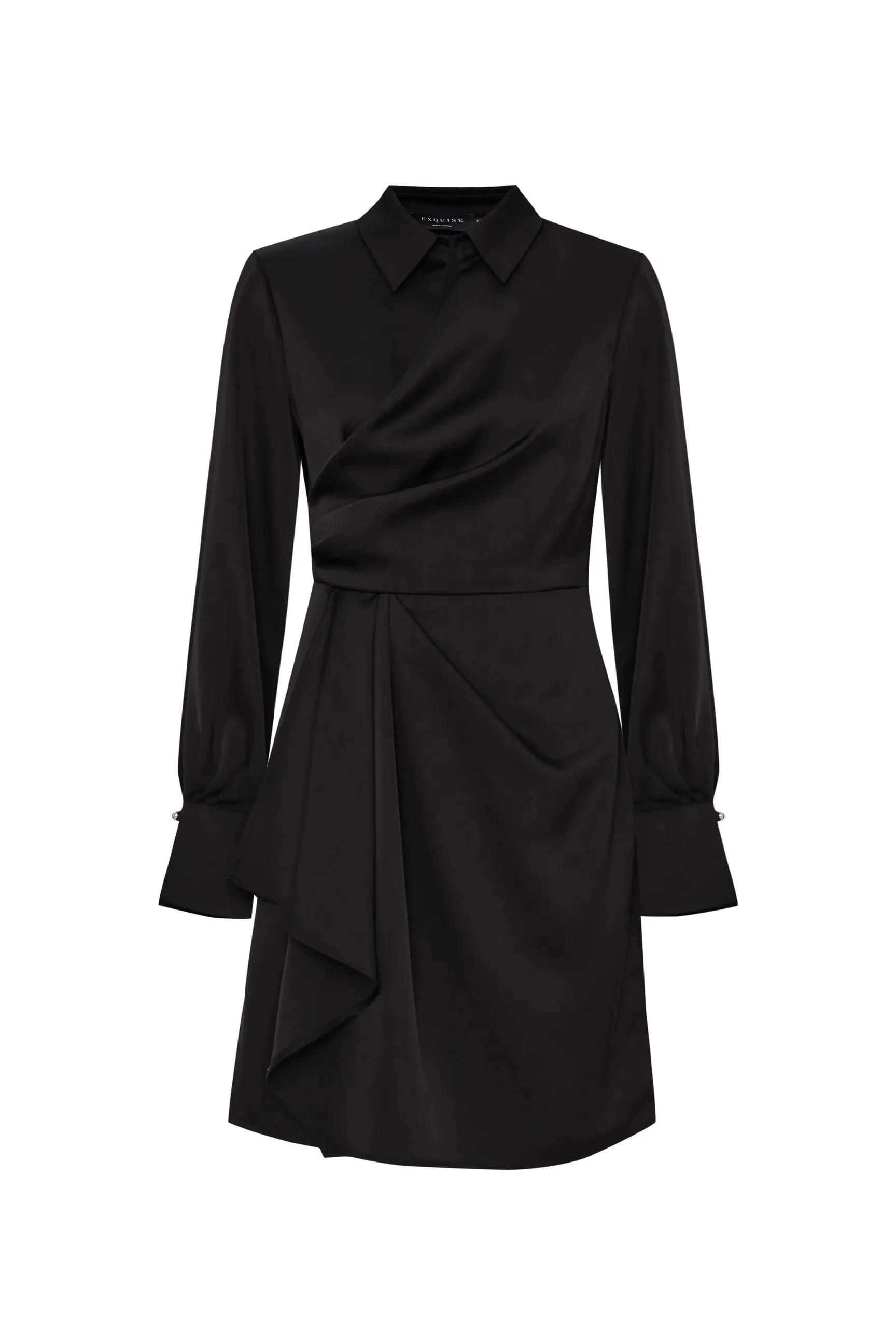 Exquise Ariadne Black Draped Mini Shirt Dress