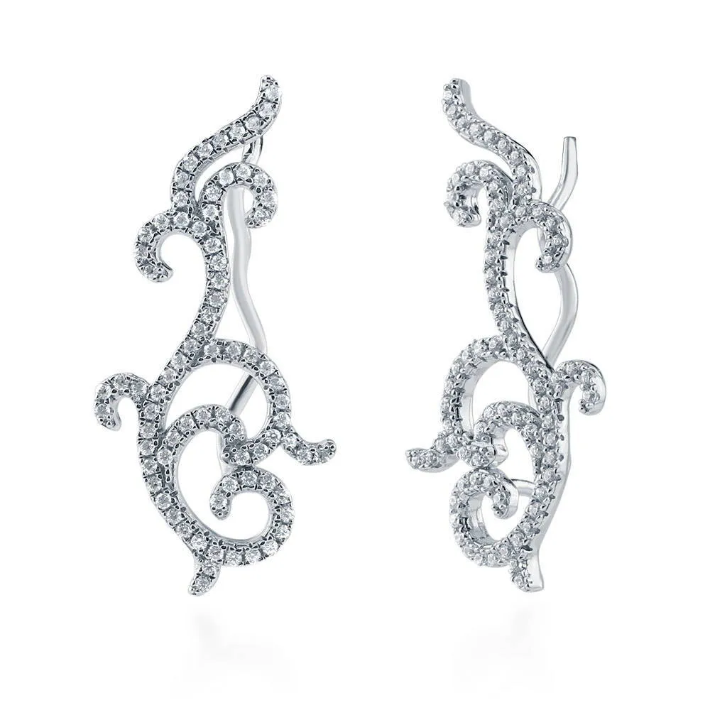 Filigree CZ Ear Crawlers in Sterling Silver