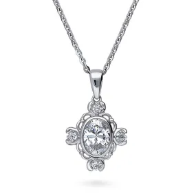 Flower Art Deco CZ Necklace in Sterling Silver