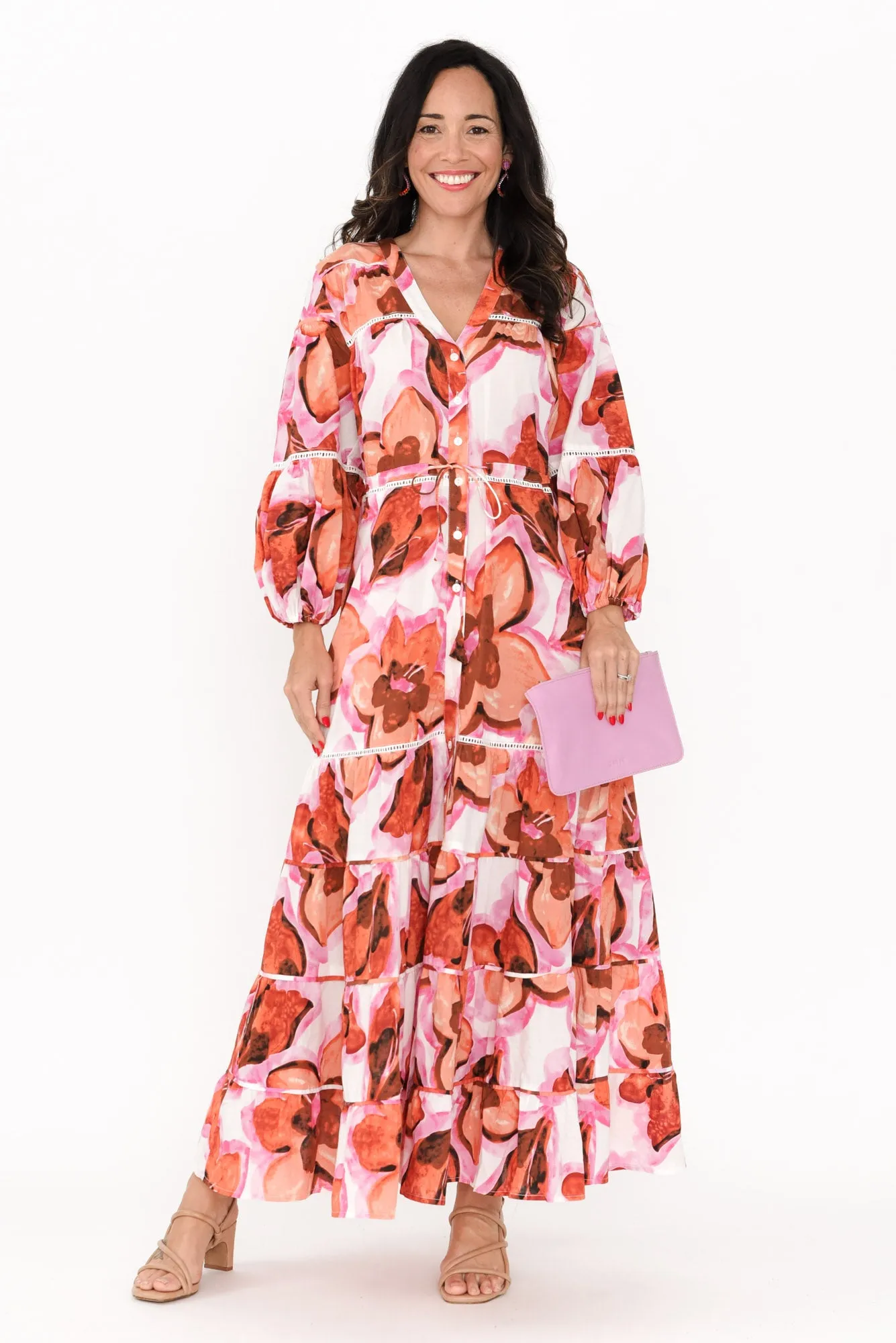 Gertie Pink Floral Cotton Tier Dress