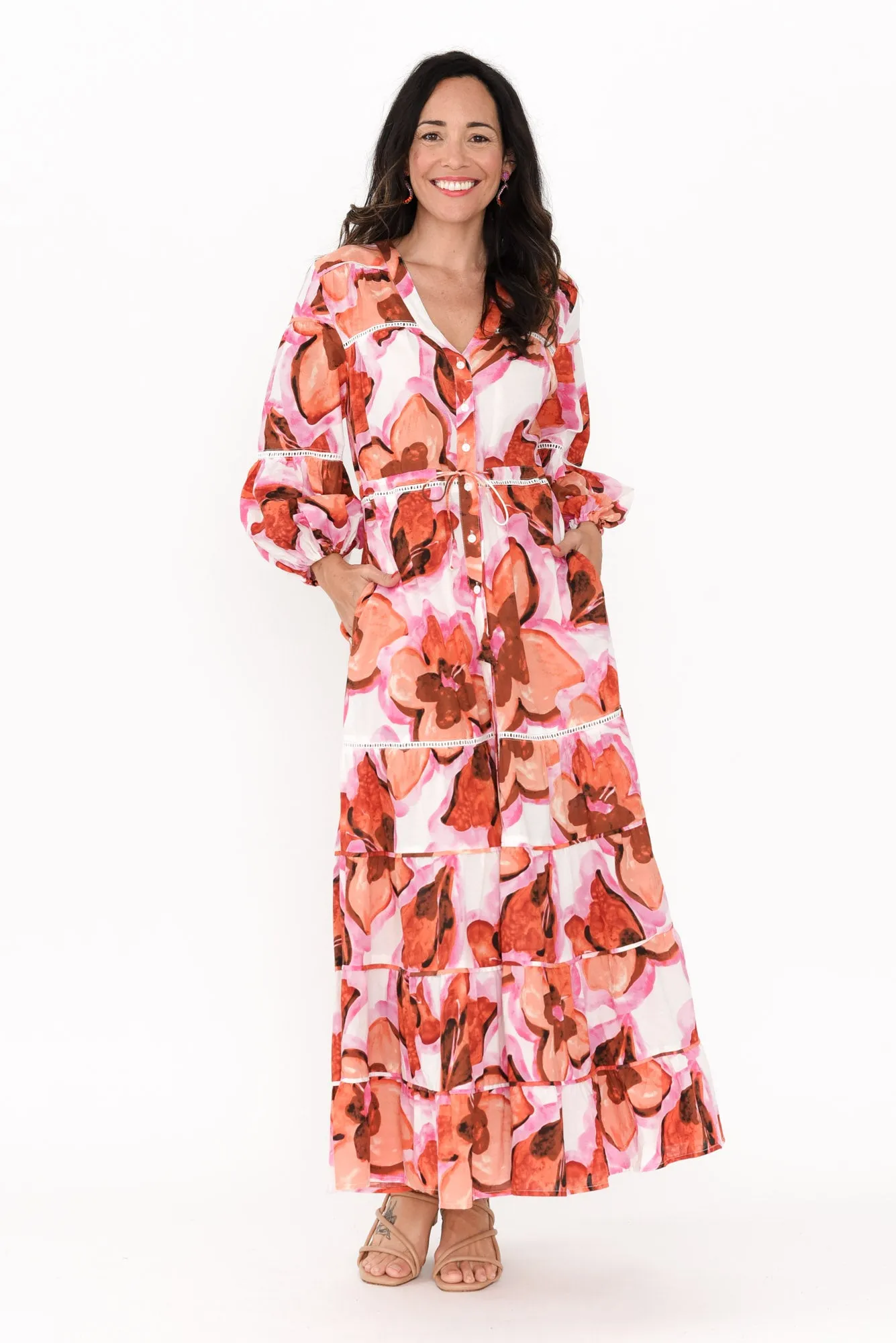 Gertie Pink Floral Cotton Tier Dress